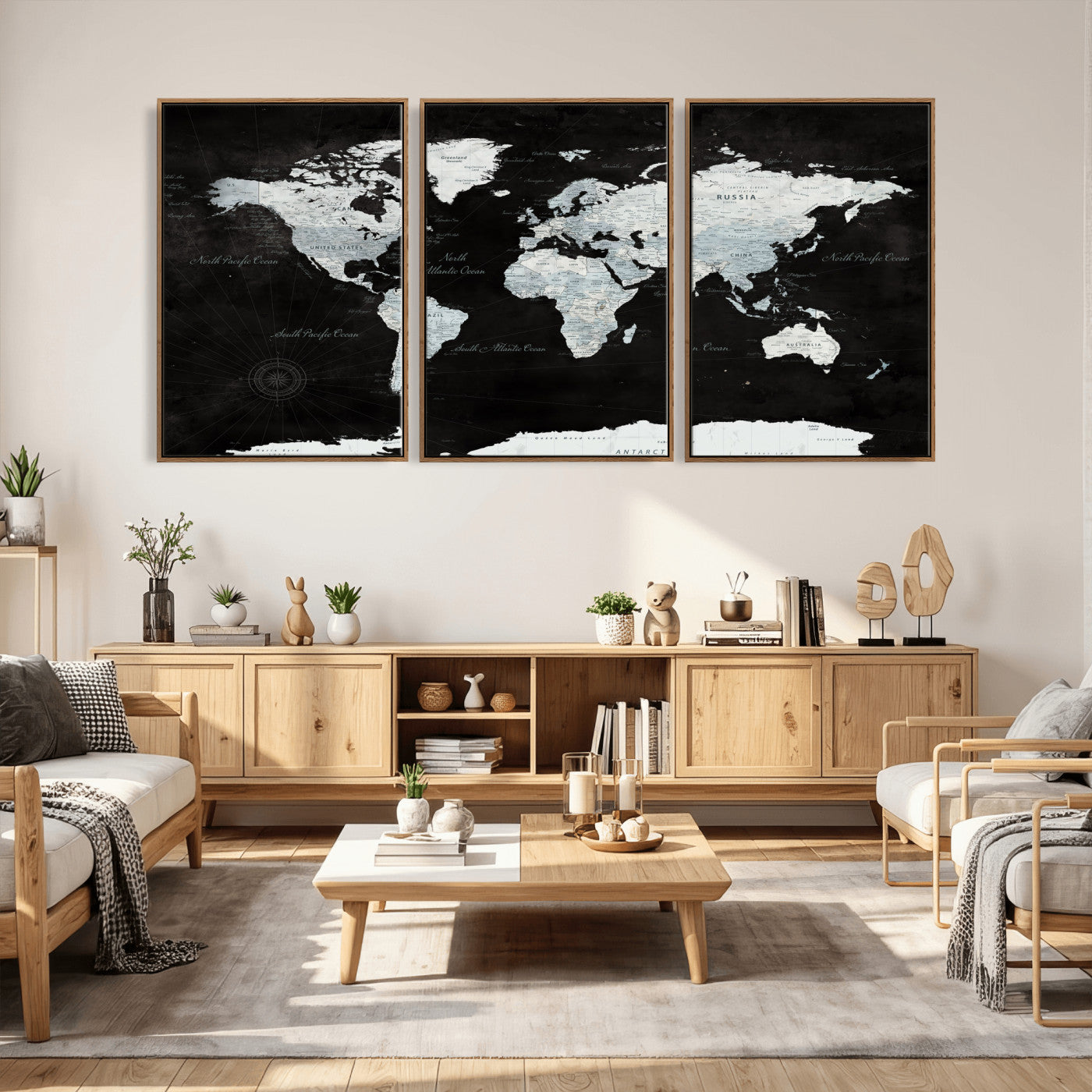 28664806-MGV-CV-36X24 - World Map Wall Art Canvas Print, Modern Decorative Framed Map Artwork Prints for Living Room, Office, Bedroom Wall Decor