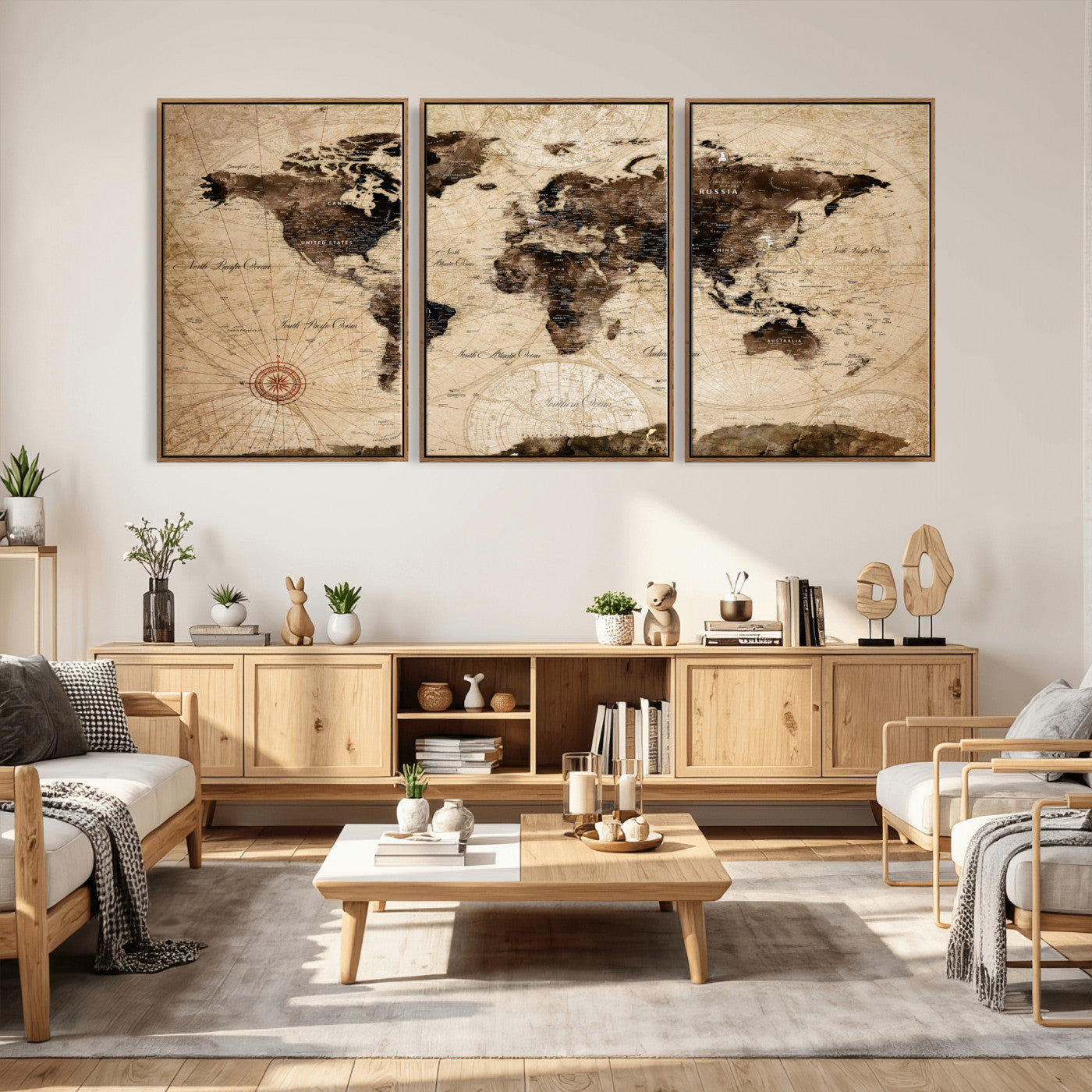 47657418-MGV-CV-36X24 - World Map Wall Art Canvas Print, Modern Decorative Framed Map Artwork Prints for Living Room, Office, Bedroom Wall Decor