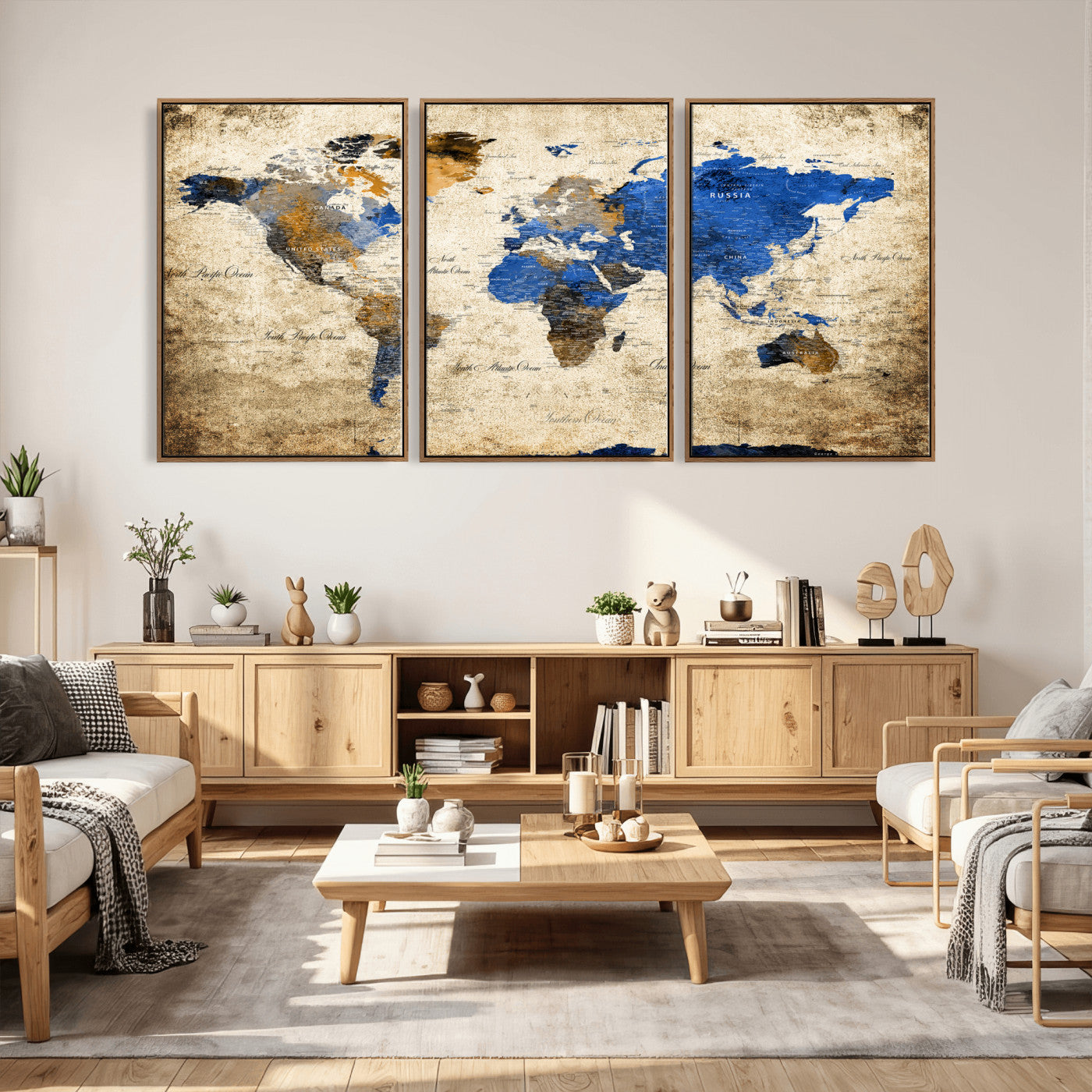 27314341-MGV-CV-36X24 - World Map Wall Art Canvas Print, Modern Decorative Framed Map Artwork Prints for Living Room, Office, Bedroom Wall Decor