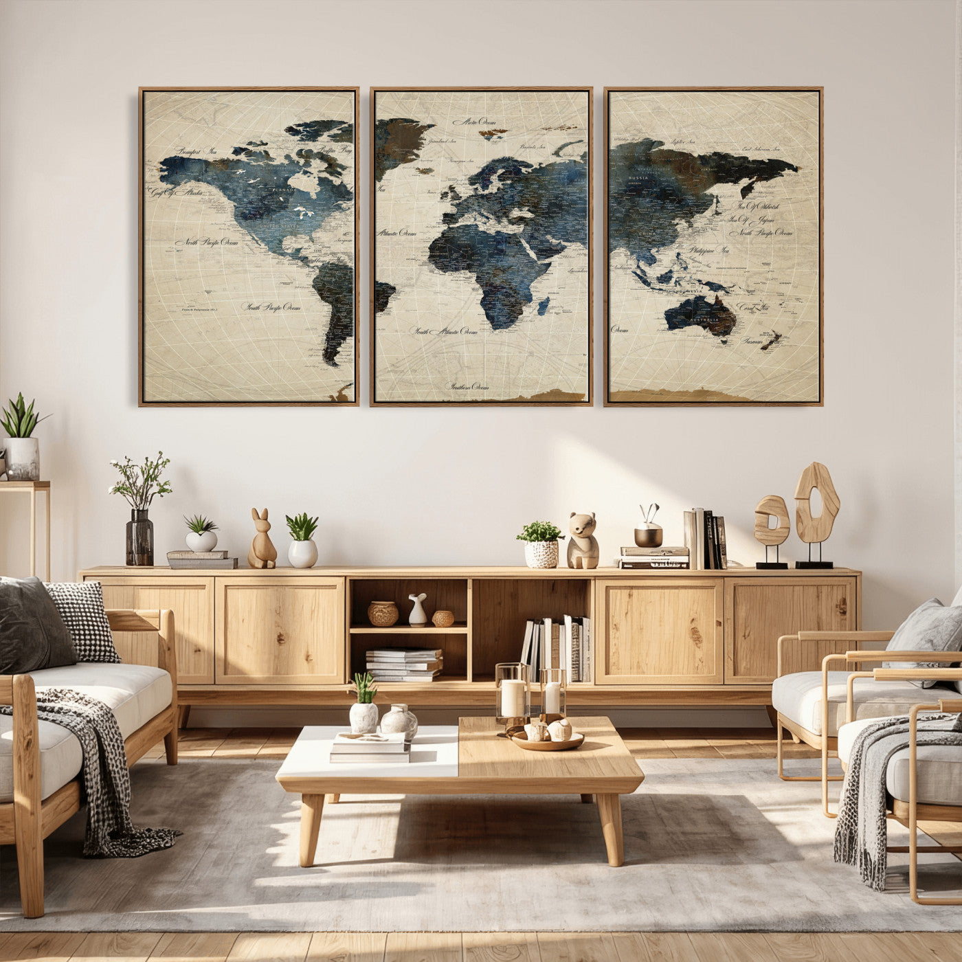 72927803-MGV-CV-36X24 - World Map Wall Art Canvas Print, Modern Decorative Framed Map Artwork Prints for Living Room, Office, Bedroom Wall Decor