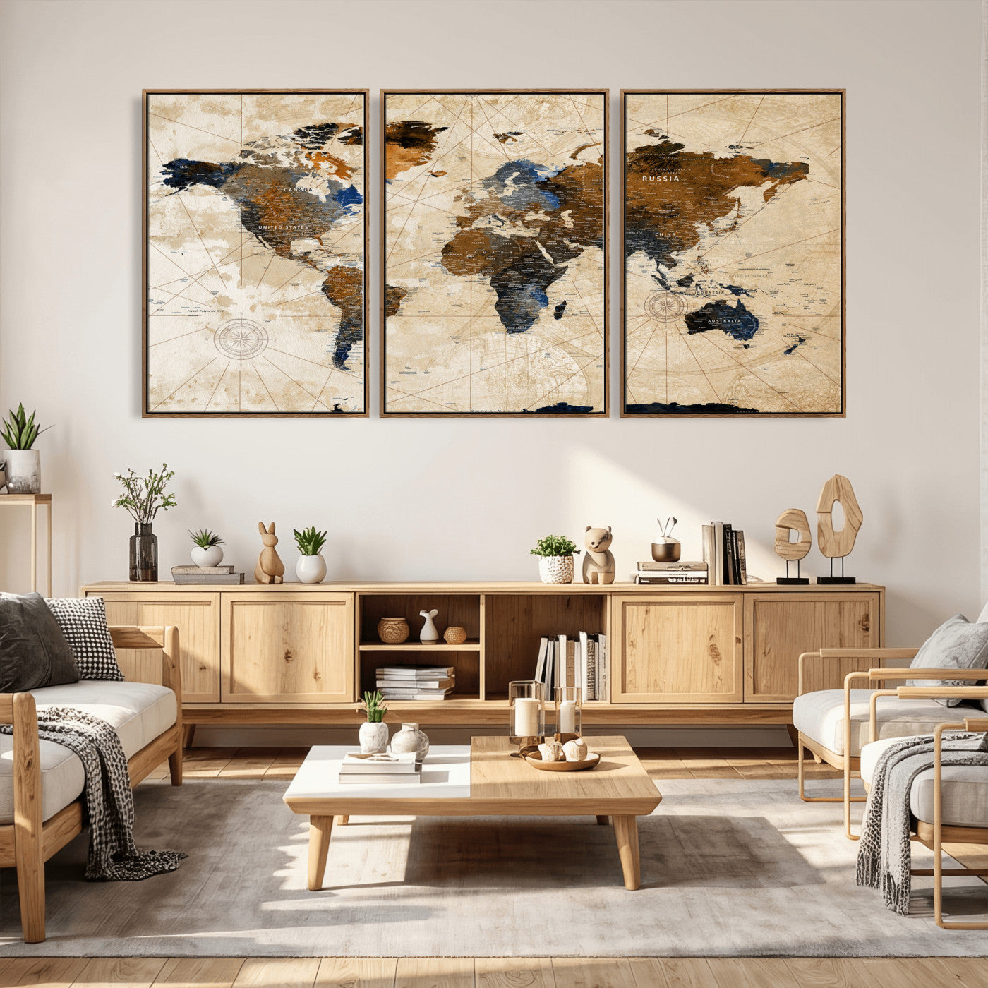 15727090-MGV-CV-36X24 - World Map Wall Art Canvas Print, Modern Decorative Framed Map Artwork Prints for Living Room, Office, Bedroom Wall Decor