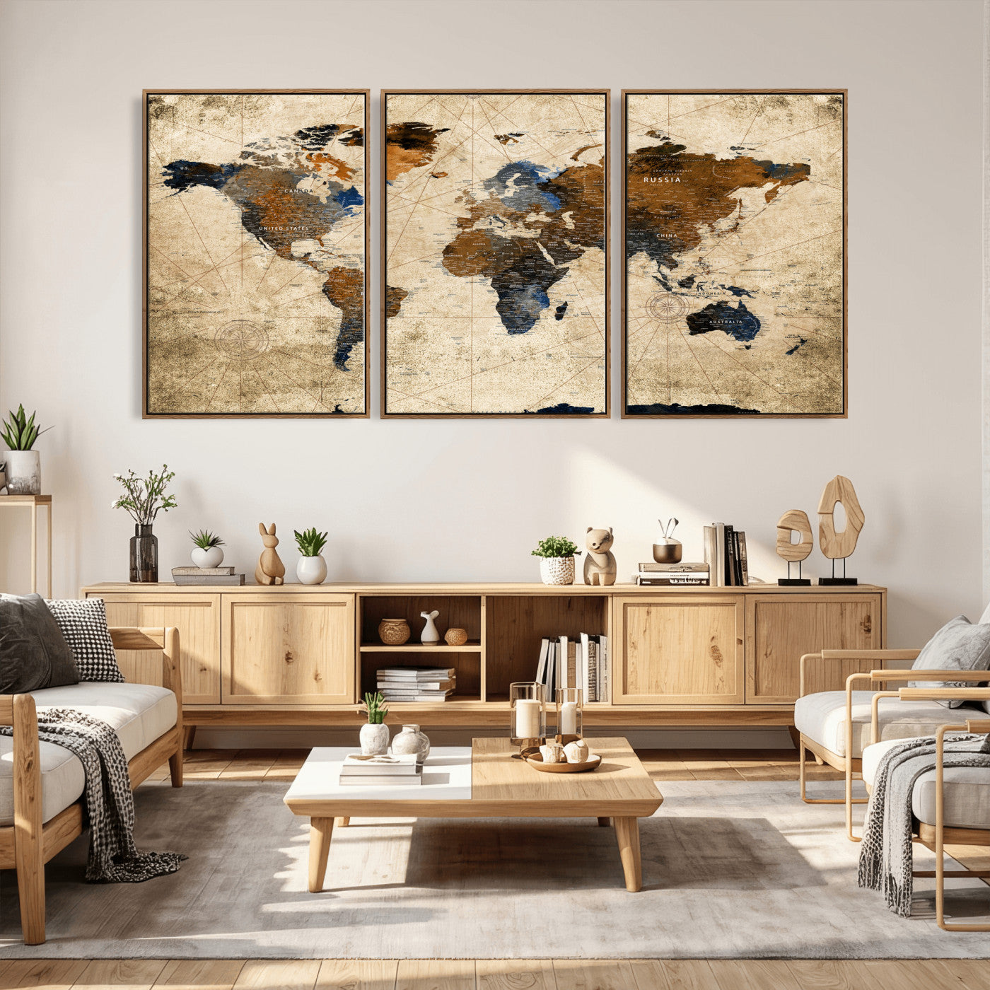 27163414-MGV-CV-36X24 - World Map Wall Art – Rustic Earth Tone Canvas Print, Antique Travel Map Design for Living Room, Office or Study, Classic Adventure Decor