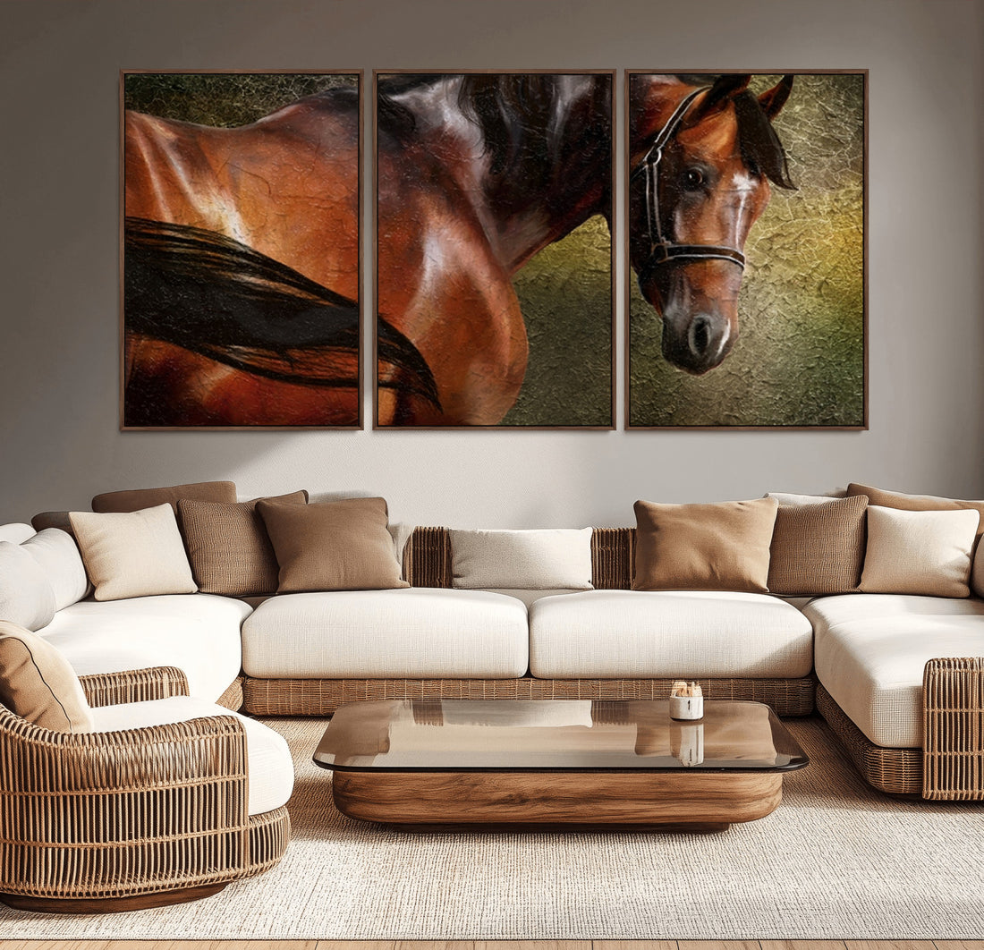 Majestic Brown Horse Wall Art Canvas Print, Framed Equestrian Artwork