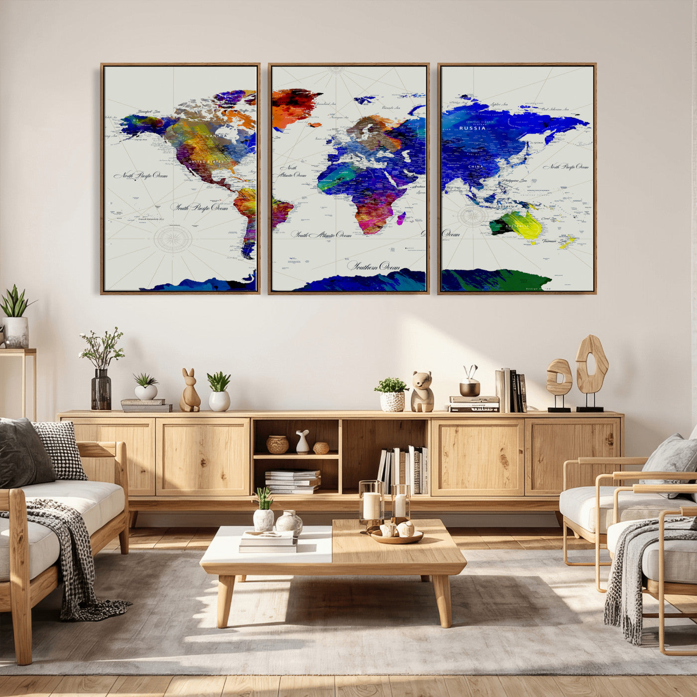 49670038-MGV-CV-36X24 - World Map Wall Art Canvas Print, Modern Decorative Framed Map Artwork Prints for Living Room, Office, Bedroom Wall Decor