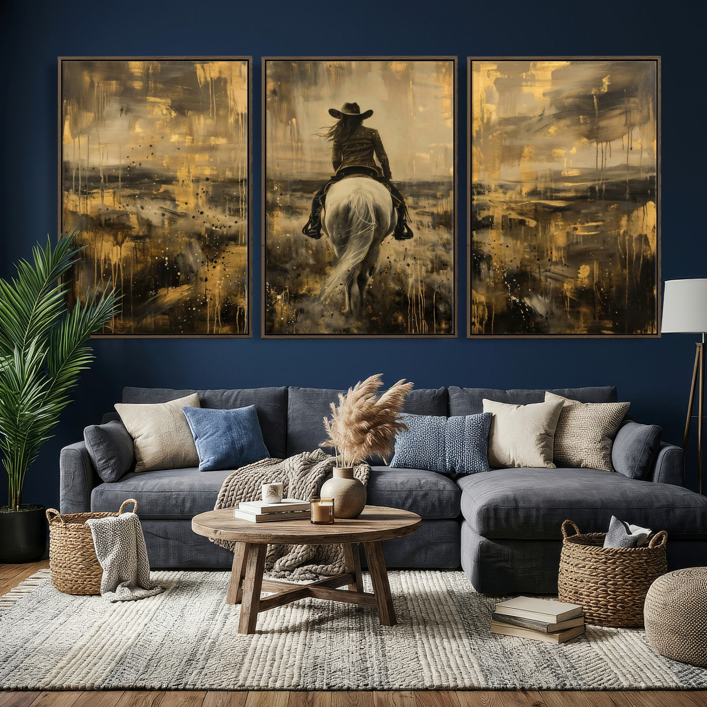 20465530-MGV-CV-36X24 - Cowgirl Wall Art Canvas Print, Western Horse Rider Wall Art, Framed Wall Art Ready to Hang