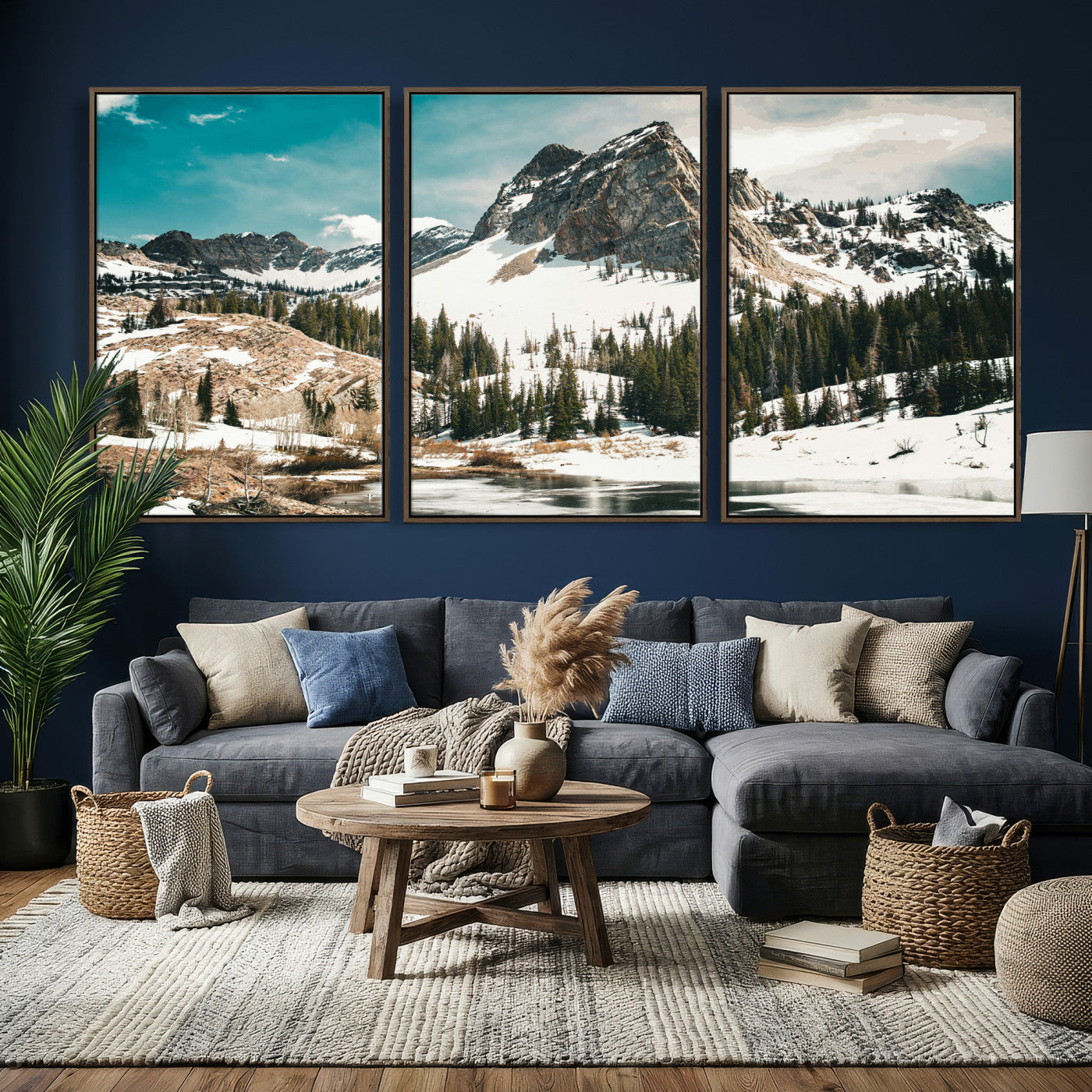 56837070-MGV-CV-36X24 - Snowy Mountain Landscape Wall Art Canvas Print, Alpine Pine Forest Winter Nature Wall Decor for Living Room and Office