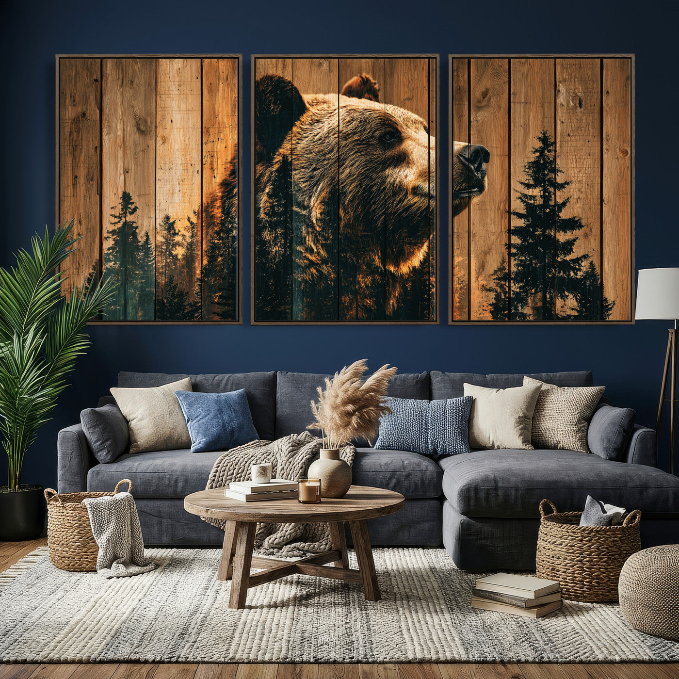 31552198-MGV-CV-36X24 - Rustic Bear Wall Art Canvas Print – Woodland Wildlife Artwork Print for Cabin, Lodge, and Farmhouse Home Decor