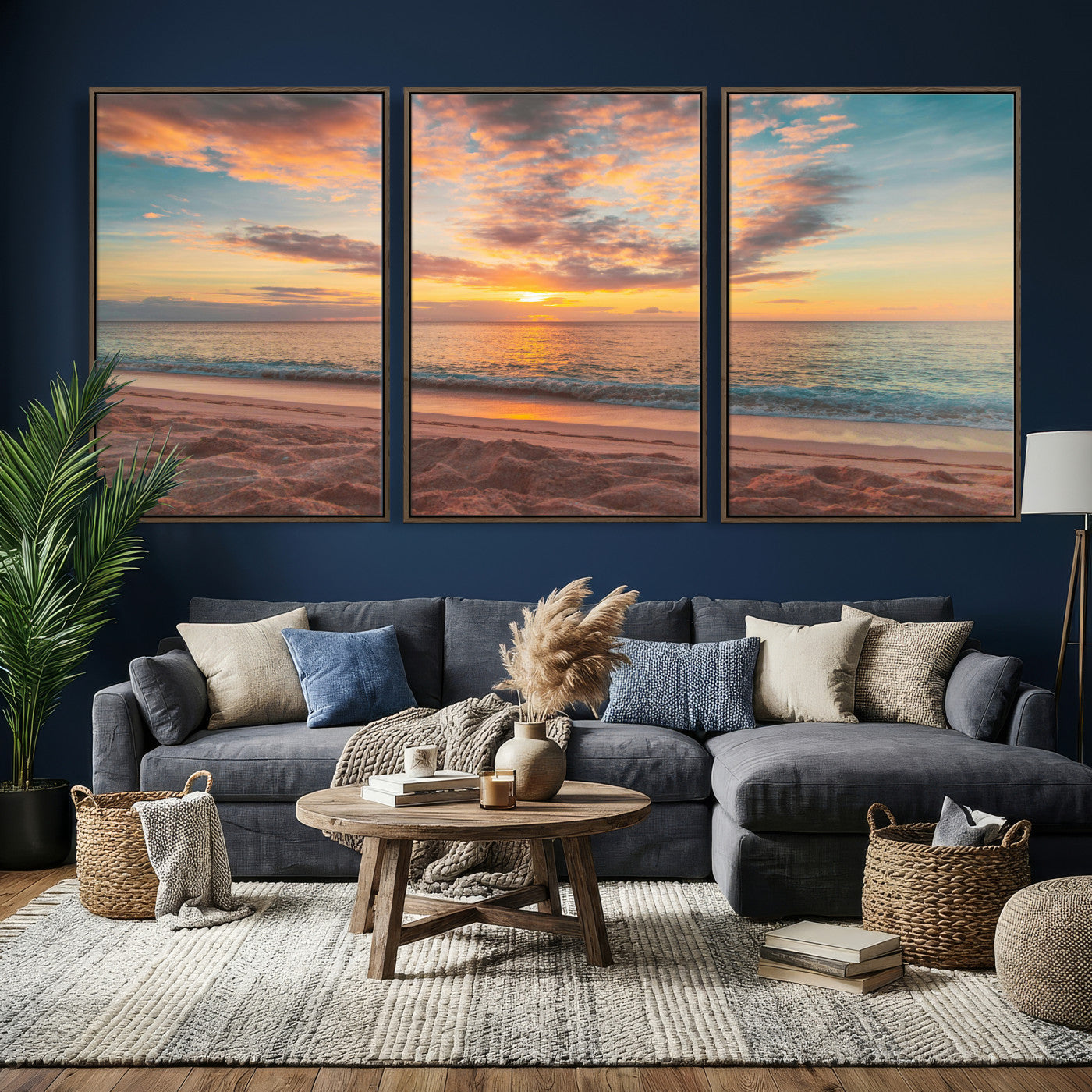 47151409-MGV-CV-36X24 - Sunset Beach Walk Wall Art Canvas Print – Soft Coastal Photography Artwork Print for Bedroom, Living Room, and Serene Home Decor