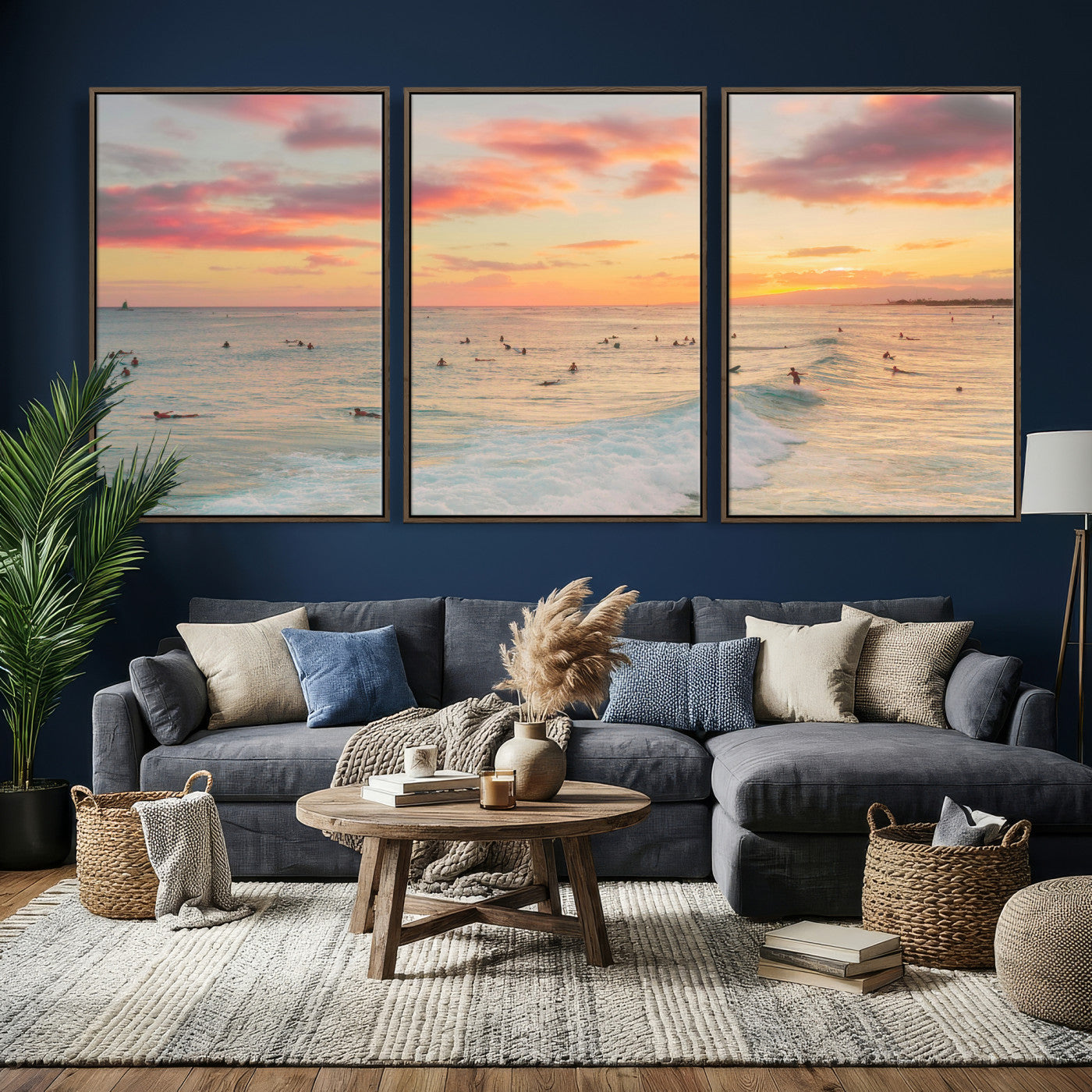 15069854-MGV-CV-36X24 - Sunset Beach Wall Art Canvas Print – Soft Coastal Photography Artwork Print for Bedroom, Living Room, and Serene Home Decor