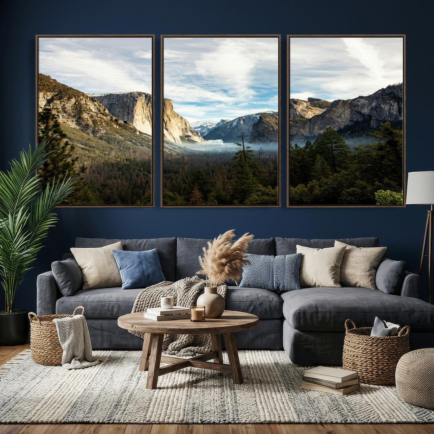 15089394-MGV-CV-36X24 - Yosemite Valley Mountain Landscape Wall Art Canvas Print, Granite Cliff Forest Valley Canvas Print, California National Park Scenic Art Printing