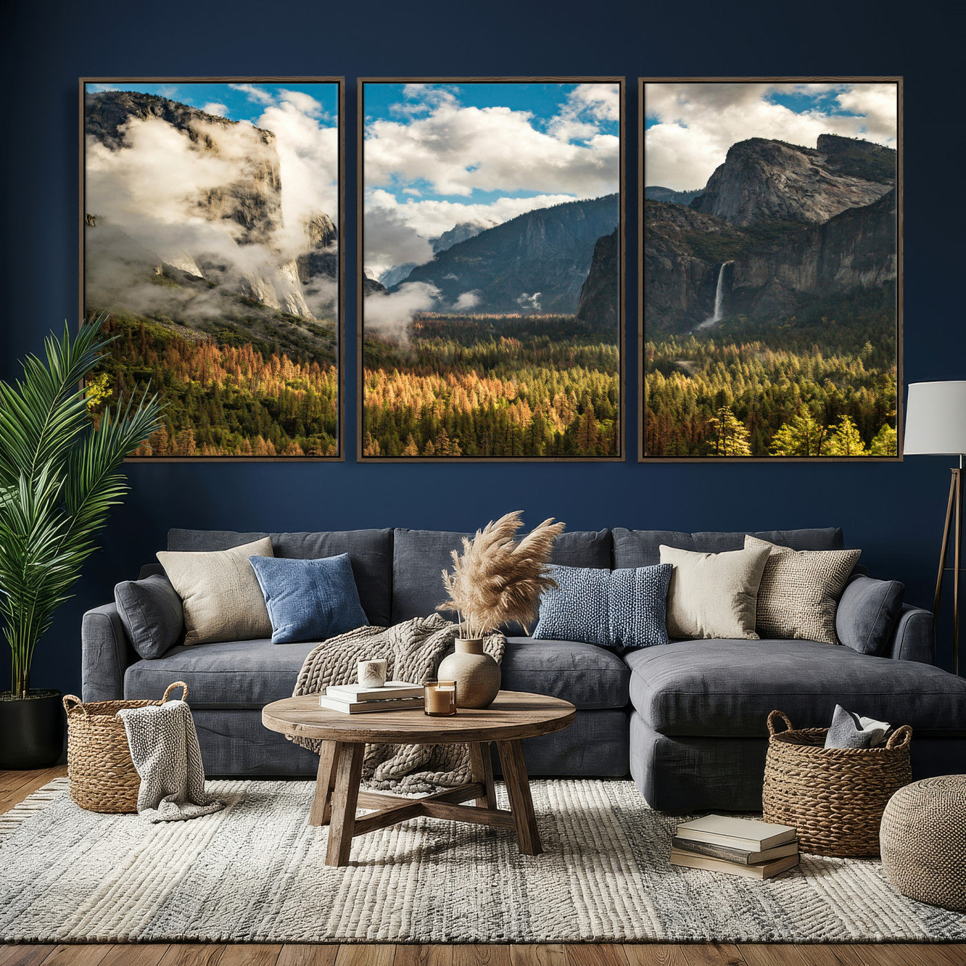 18271001-MGV-CV-36X24 - Yosemite Valley River Landscape Wall Art Canvas Print, Granite Cliffs Forest River Canvas Print, California National Park Moody Scenic Art Printi