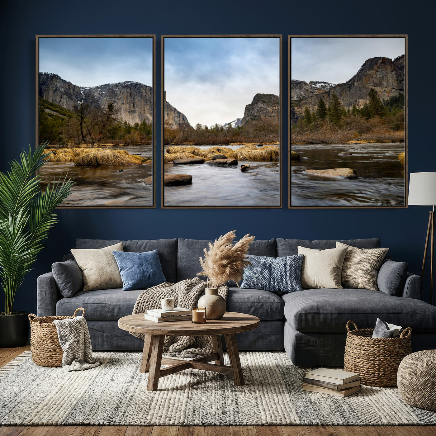 20458404-MGV-CV-36X24 - Yosemite Valley Mountain Landscape Wall Art Canvas Print, Granite Cliff Forest Valley Canvas Print, California National Park Scenic Art Printing