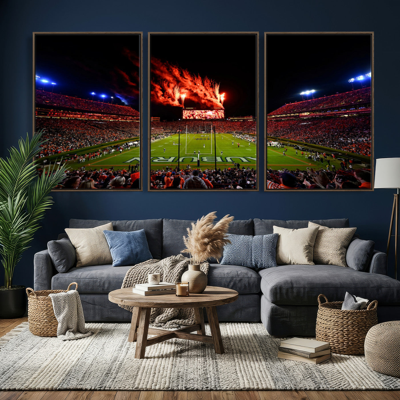 81918884-MGV-CV-36X24 - Auburn Stadium Wall Art Canvas Print, College Football Night Game Crowd, Jordan Hare Stadium Artwork