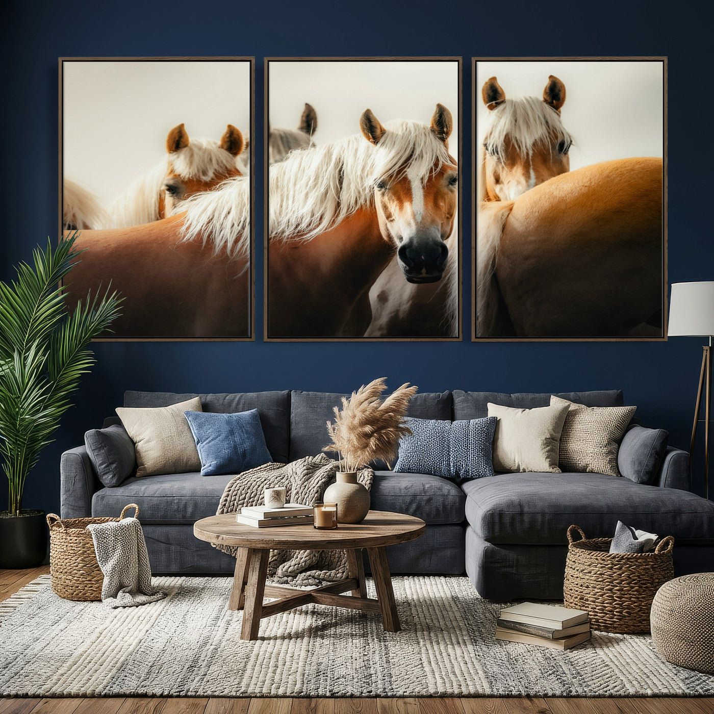 71904941-MGV-CV-36X24 - Wild Horse Herd Wall Art Canvas Print, Natural Horse Portrait Nature Wall Decor for Living Room and Office