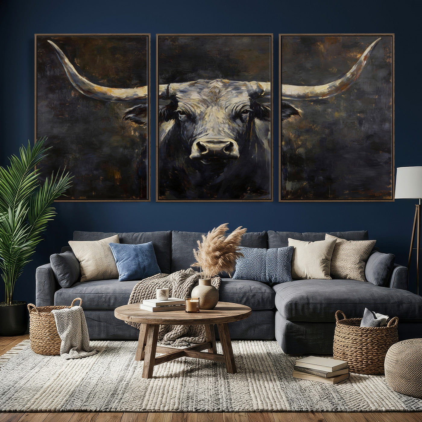 23103630-MGV-CV-36X24 - Rustic Longhorn Bull Wall Art Canvas Print – Vintage Western Cattle Artwork for Farmhouse, Ranch, Cabin, and Office Decor