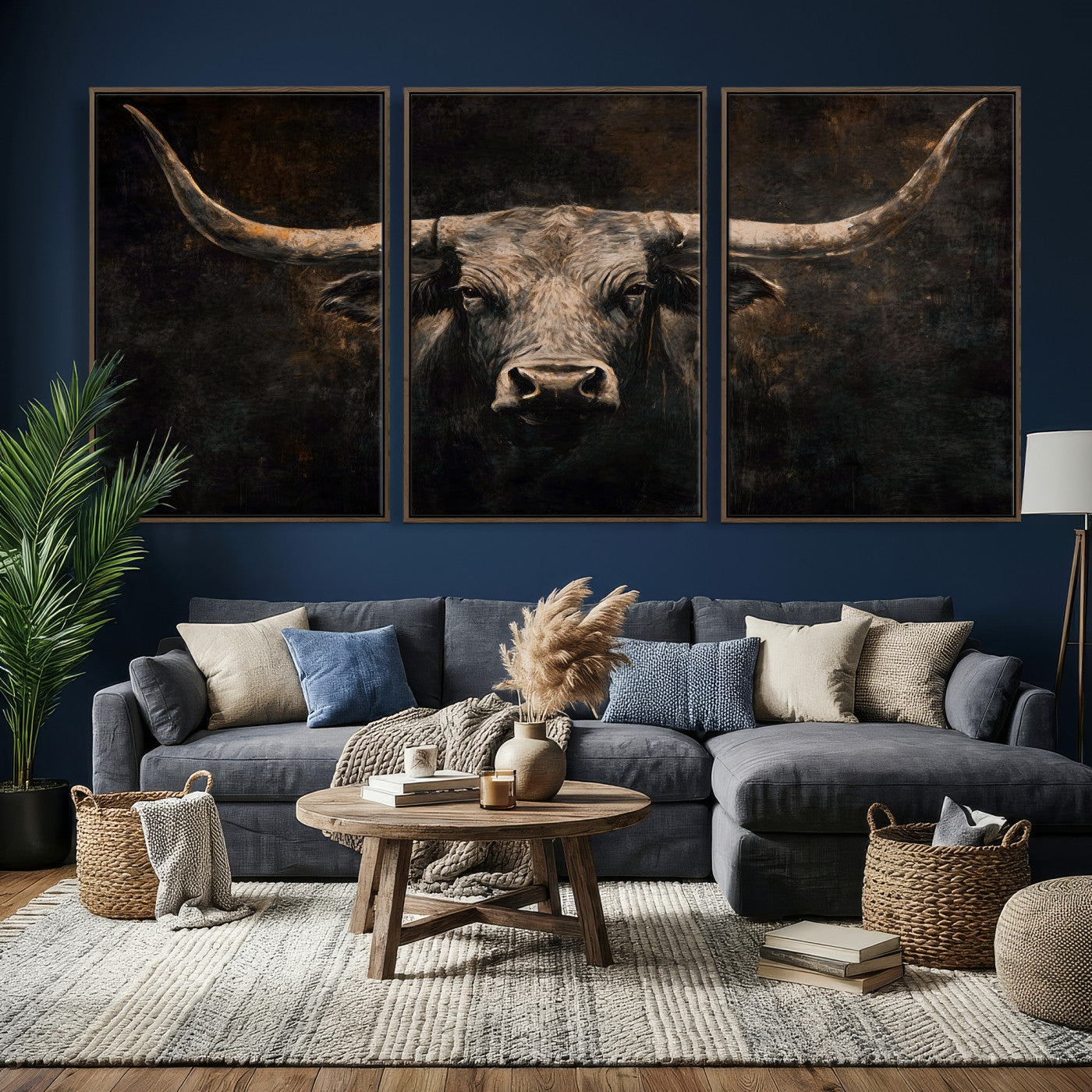 15731200-MGV-CV-36X24 - Vintage Longhorn Bull Wall Art Canvas Print – Rustic Western Cattle Artwork for Farmhouse, Ranch, Cabin, and Office Decor