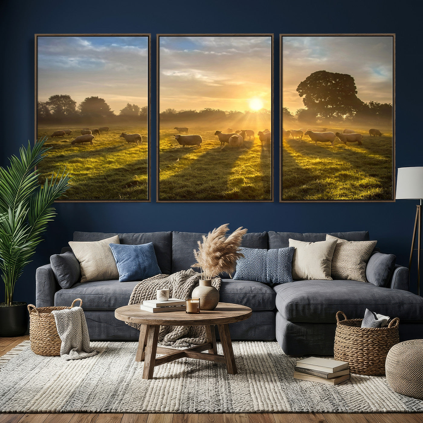 70307422-MGV-CV-36X24 - Sheep Pasture Wall Art Canvas Print – Rural Farm Animal Artwork