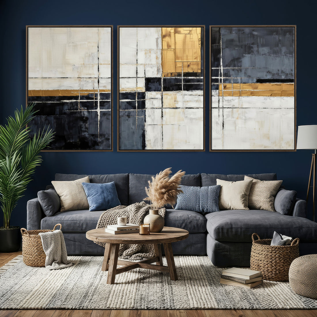 Gold Abstract Wall Art Canvas Print, Modern Luxury Geometric Art for Living Room and Office