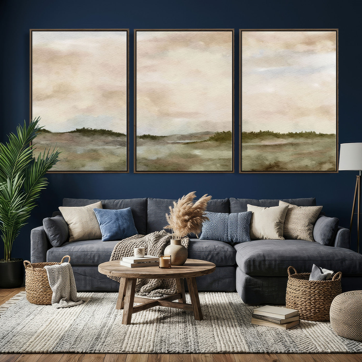 13578069-MGV-CV-36X24 - Abstract Landscape Wall Art Canvas Print, Watercolor Pastoral Landscape Painting Wall Decor for Modern Farmhouse Interiors
