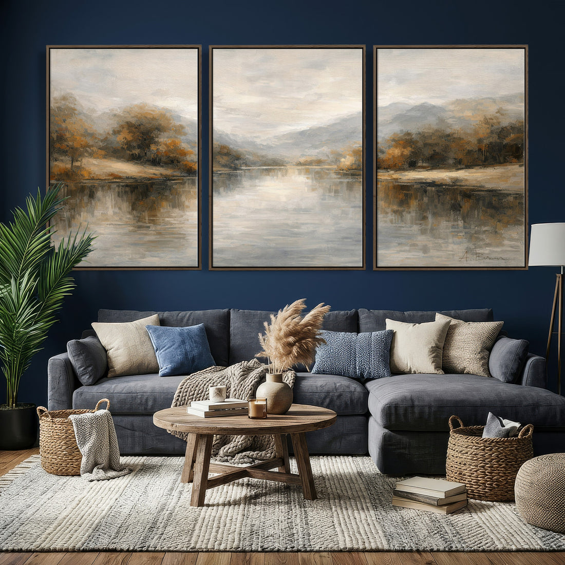 Neutral Abstract River Landscape Wall Art Canvas Print