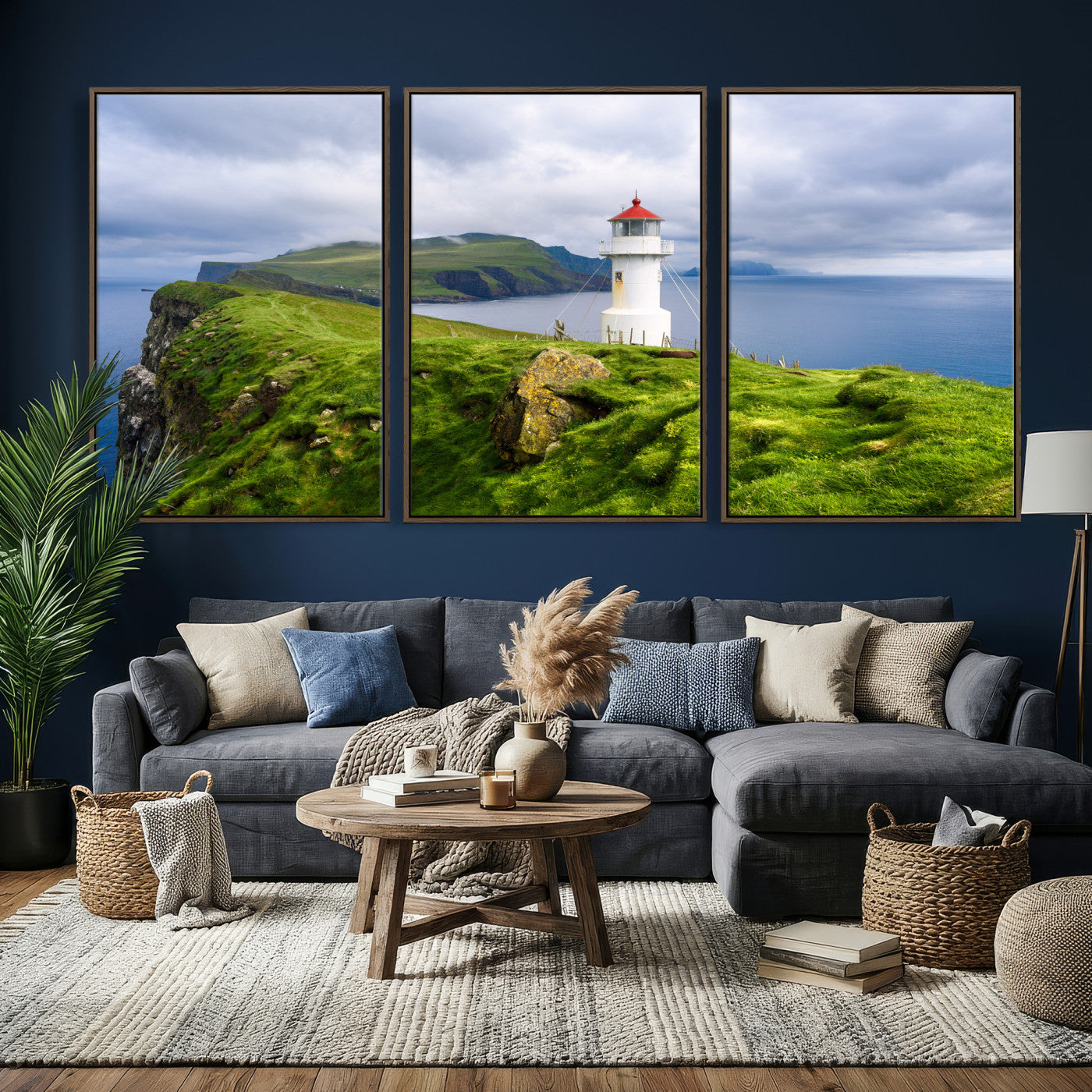 10680390-MGV-CV-36X24 - Coastal Lighthouse Wall Art Canvas Print, Cliffside Ocean Landscape Canvas Print, Scandinavian Coastal Decor for Living Room