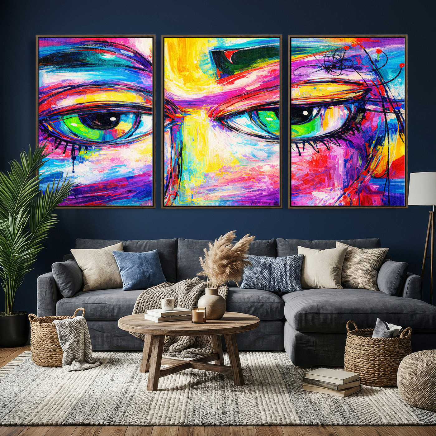 99390655-MGV-CV-36X24 - Colorful Abstract Face Wall Art Canvas Print – Modern Pop Art Portrait Artwork for Contemporary Living Room Decor