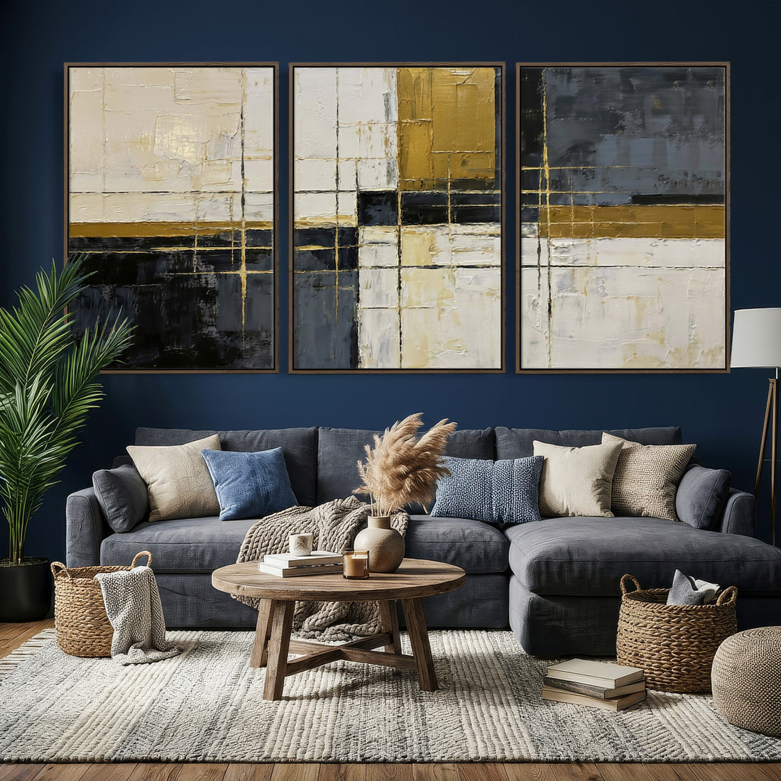 Abstract Gold and Black Wall Art Canvas Print | Modern Geometric Neutral Artwork
