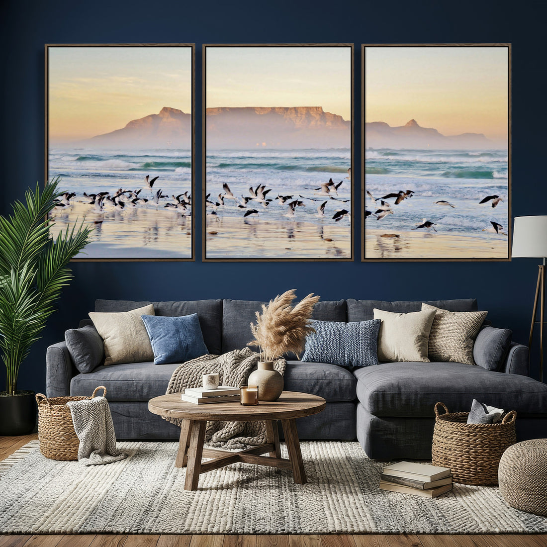Seagulls Over Ocean Wall Art Canvas Print | Coastal Beach Landscape Artwork