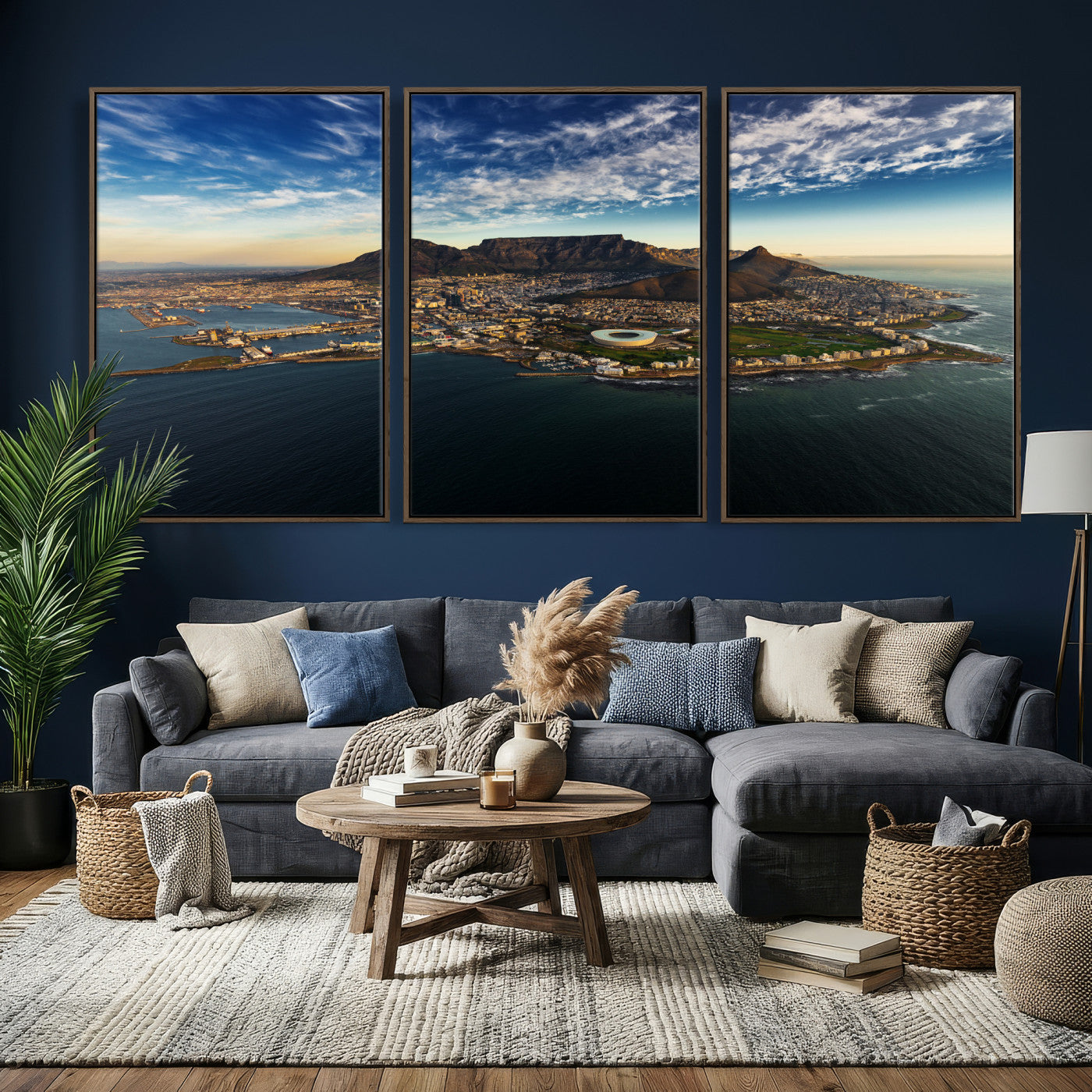 14654591-MGV-CV-36X24 - Cape Town Skyline Wall Art Canvas Print – Table Mountain Coastal Cityscape Artwork for Modern Office Decor