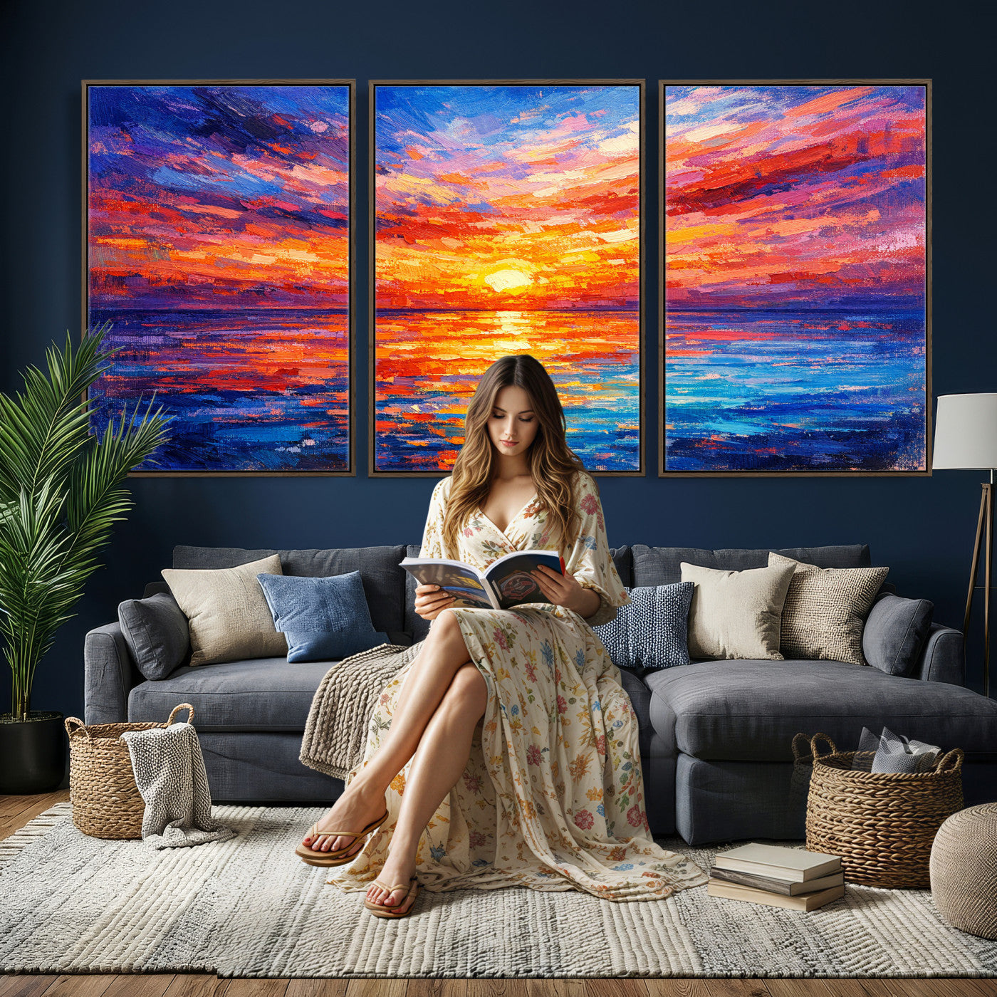 54915078-MGV-CV-36X24 - Colorful Knife Ocean Sunset Canvas — Orange Pink Teal Expressionist Sea Print | Colorful Coastal Wall Art | Vibrant Beach Decor Gift