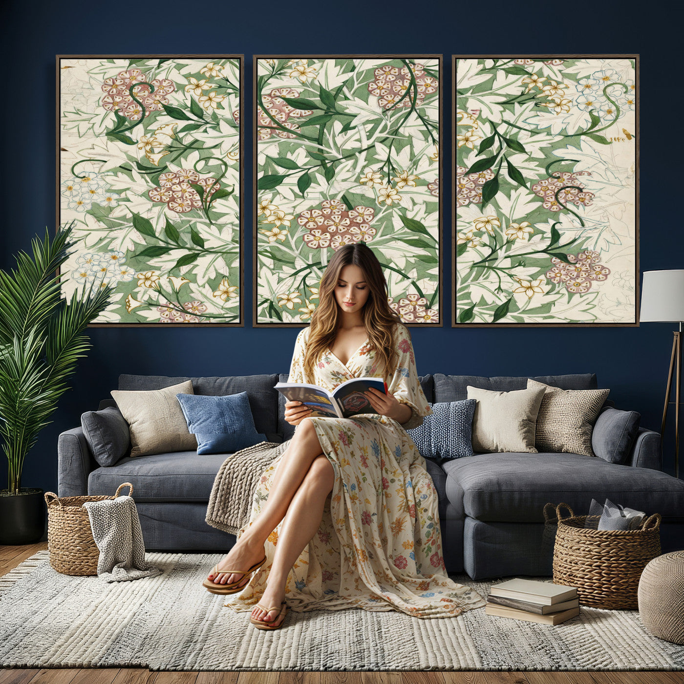 33560597-MGV-CV-36X24 - William Morris Jasmine 1872 Canvas Wall Art — Arts and Crafts Botanical Print | Vintage Green Floral Decor | Cottagecore Gift | Classic Art