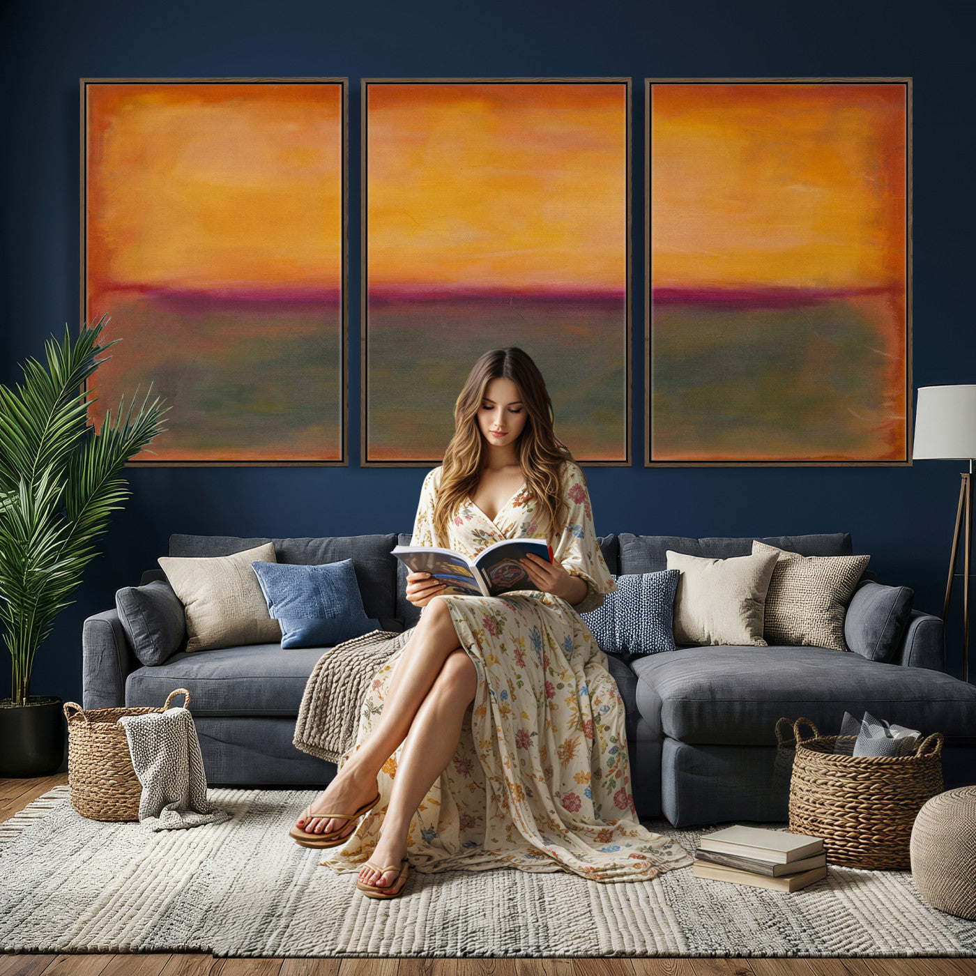 21628300-MGV-CV-36X24 - Abstract Color Field Wall Art Canvas Print, Framed Minimalist Horizon Artwork for Living Room Bedroom Office