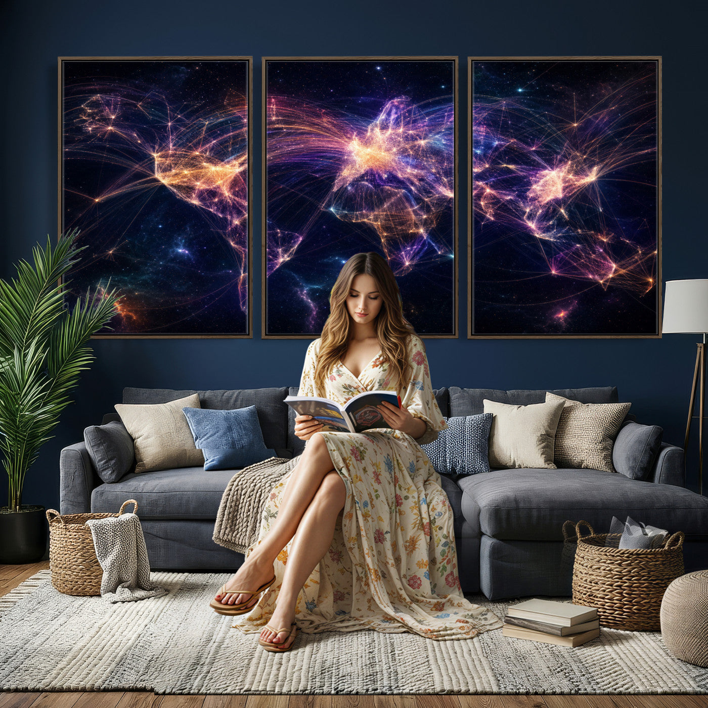 75155491-MGV-CV-36X24 - Global Flight Routes Map Canvas Wall Art, Worldwide Aviation Network Print, International Air Travel Wall Decor