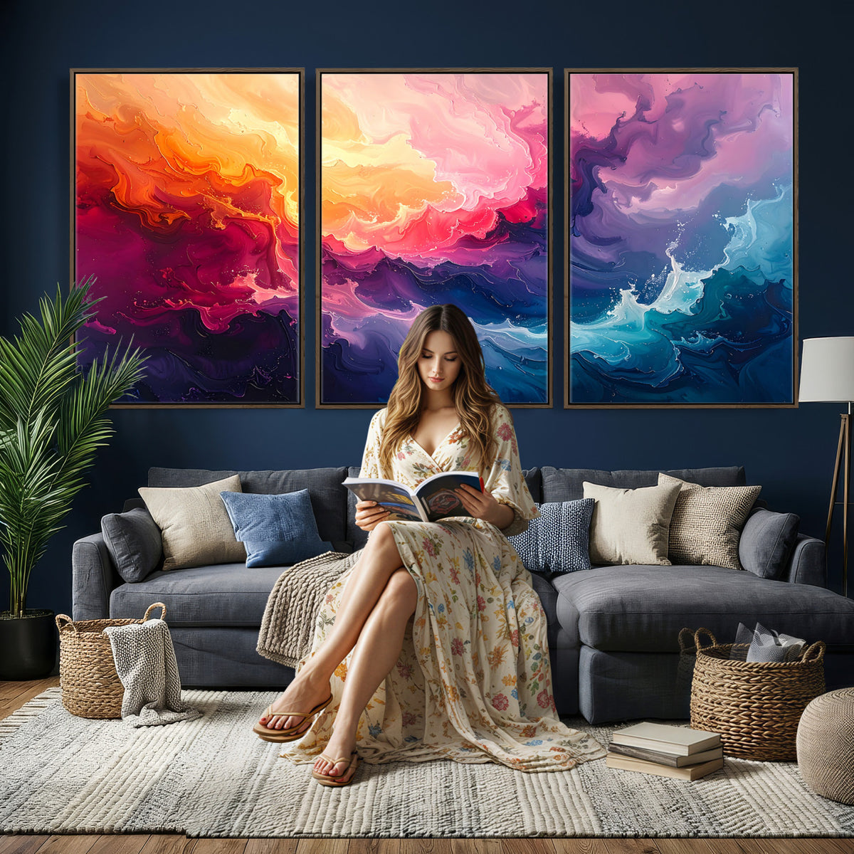 16157633-MGV-CV-36X24 - Large Colorful Abstract Canvas Wall Art Print, Vibrant Popup Color Art Print