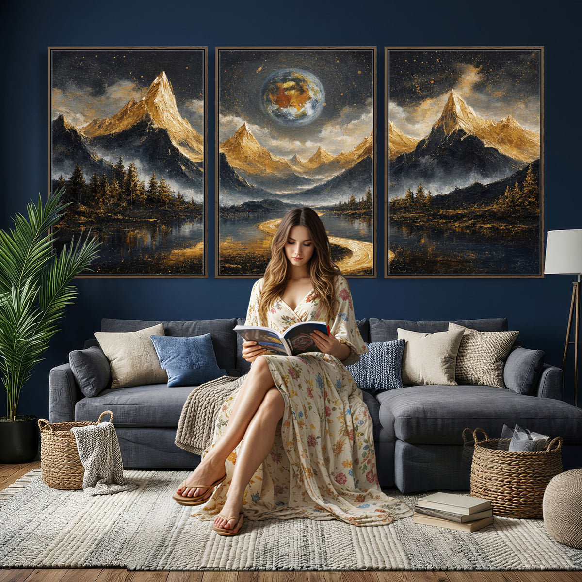 34202127-MGV-CV-36X24 - Abstract Mountain Wall Art Canvas Print Modern Landscape Painting Print