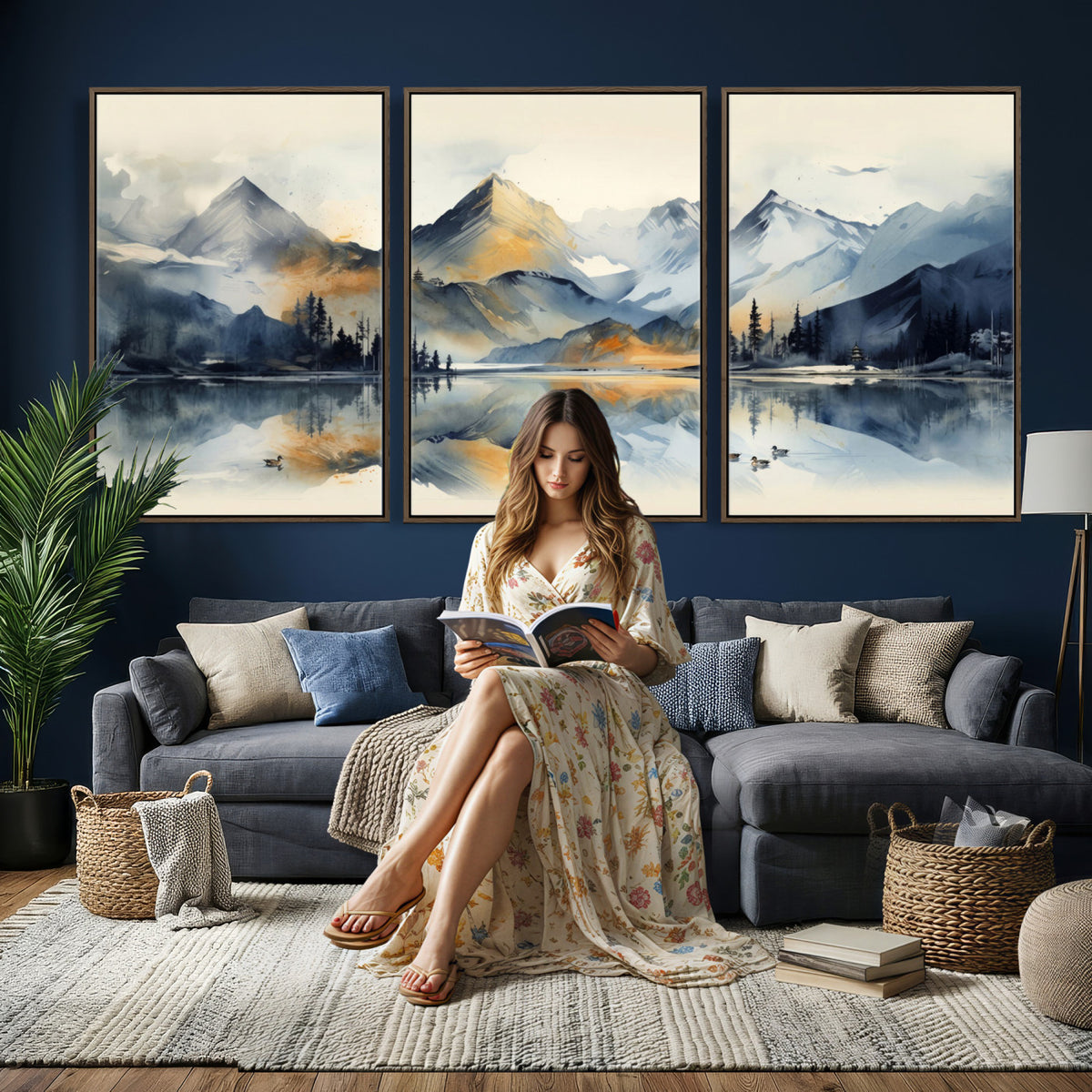 10196184T-MGV-CV-36X24 - Abstract Lake Mountain Wall Art Canvas Print