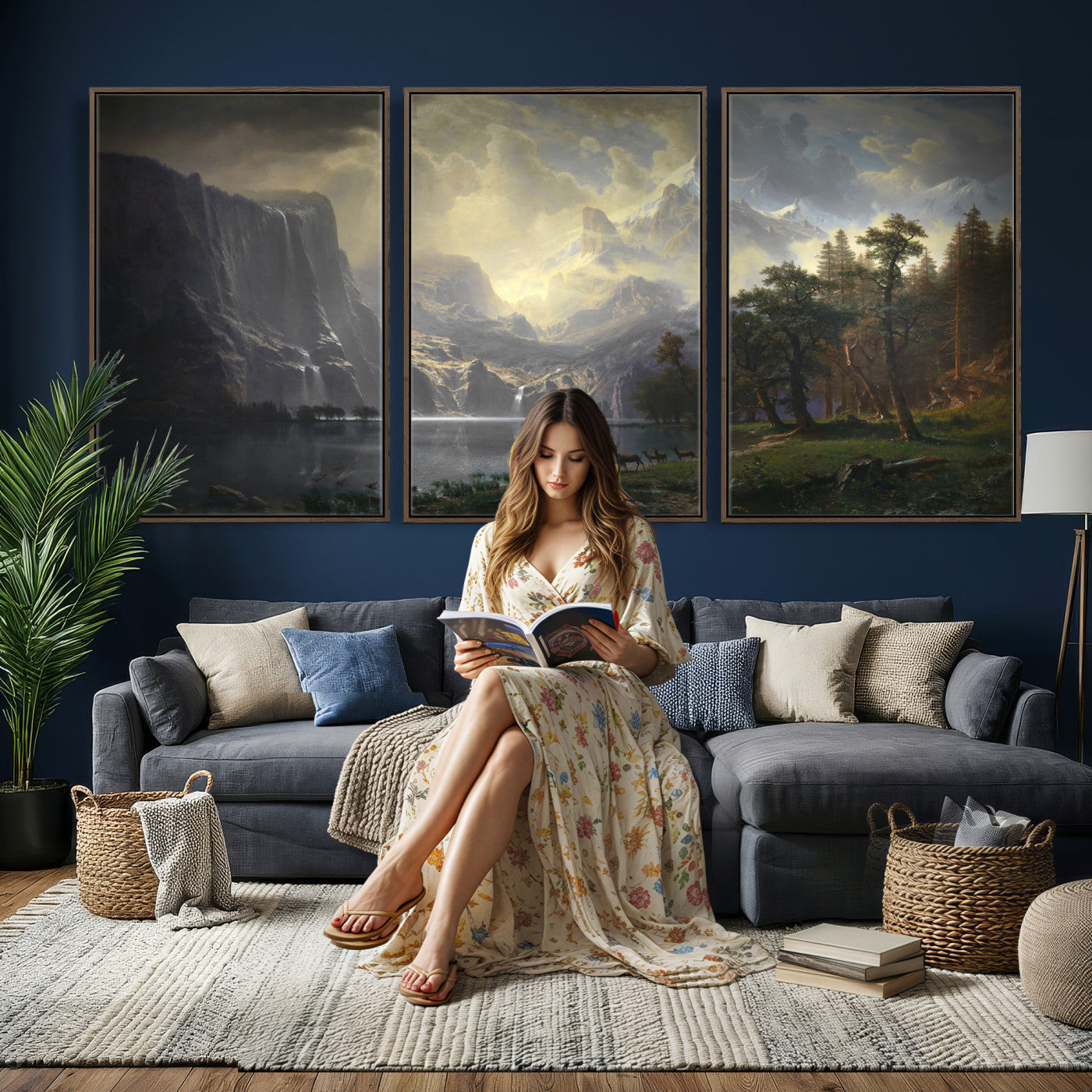 88679214-MGV-CV-36X24 - Albert Bierstadt Among the Sierra Nevada California Yosemite Wall Art Canvas Print, Classic Fine Art Painting Print