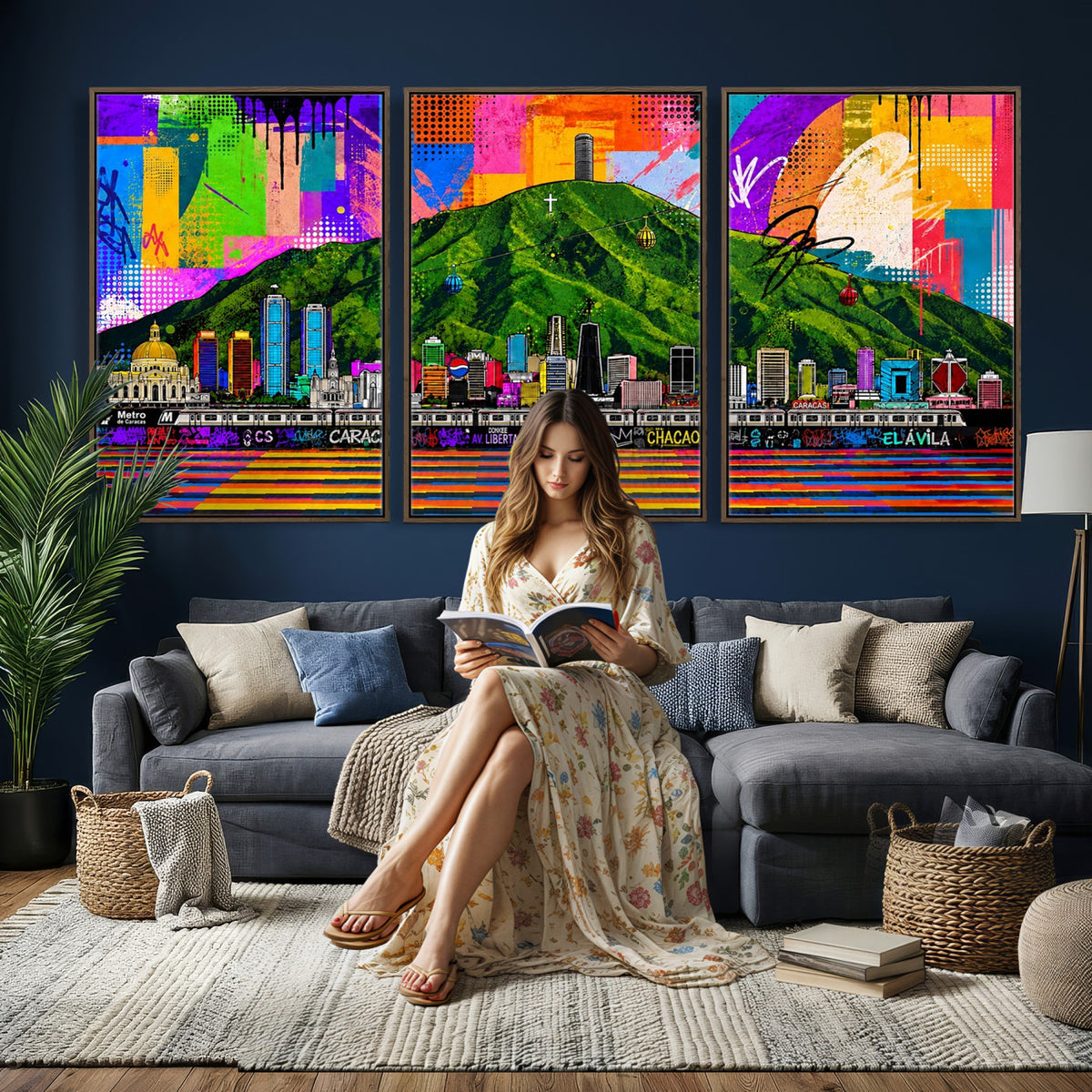 86696255-MGV-CV-36X24 - Mount Ávila, Caracas, Venezuela Wall Art Print by Artist Yorlette - Graffiti Caracas Skyline Canvas Art, Colorful Street Artwork - Venezuela El Avila Poster Print