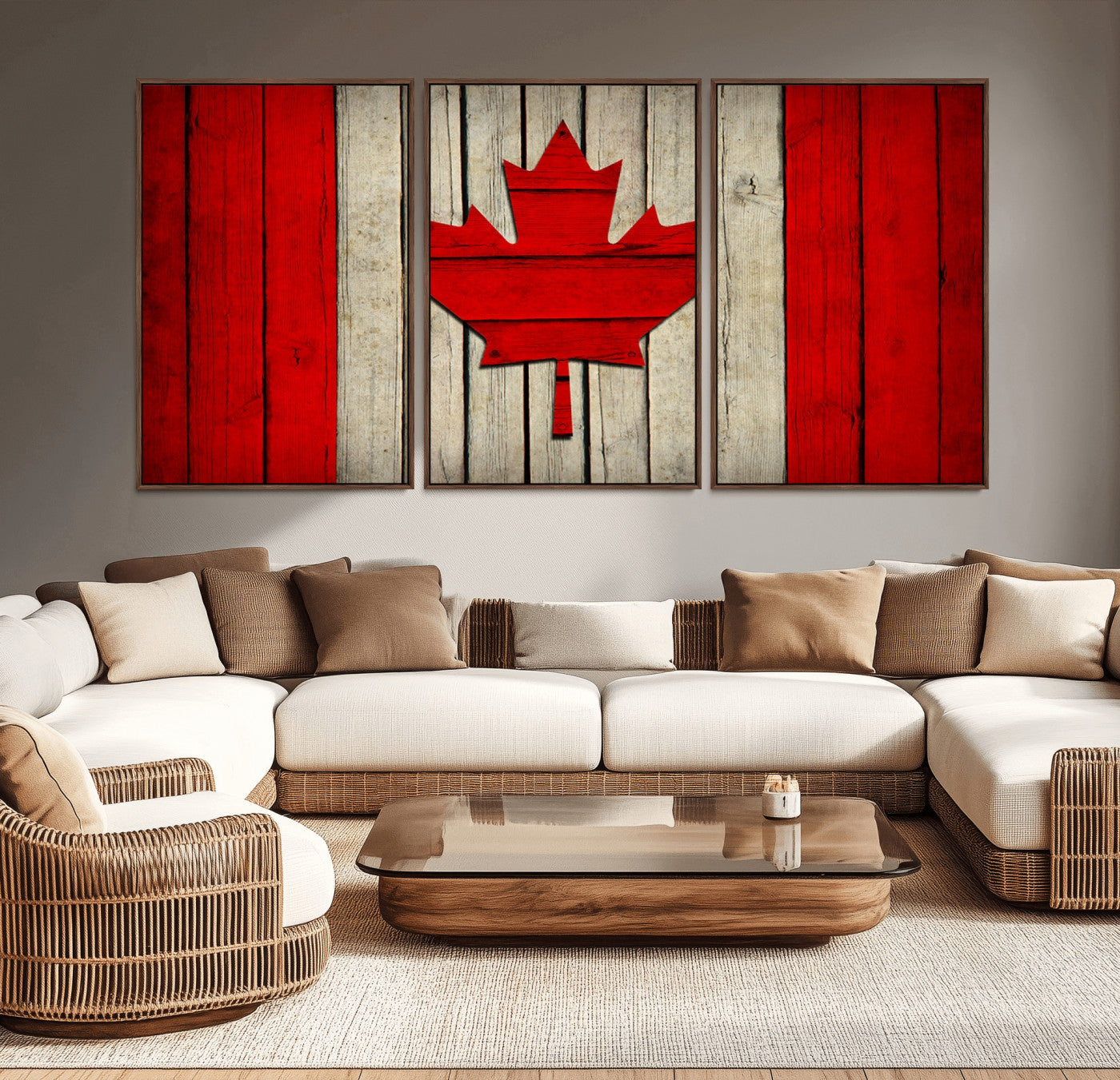 -Rustic Canada Flag Wall Art – Framed Canadian Flag Canvas Print, Vintage Wood Texture Home or Office Decor