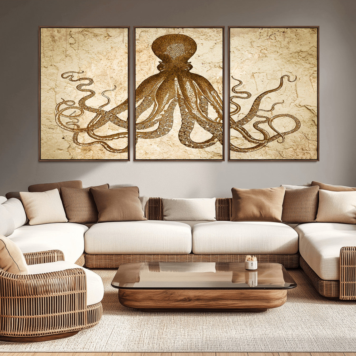96154-MGV-CV-36X24-Sepia Octopus Wall Art Abstract Animal Canvas Print