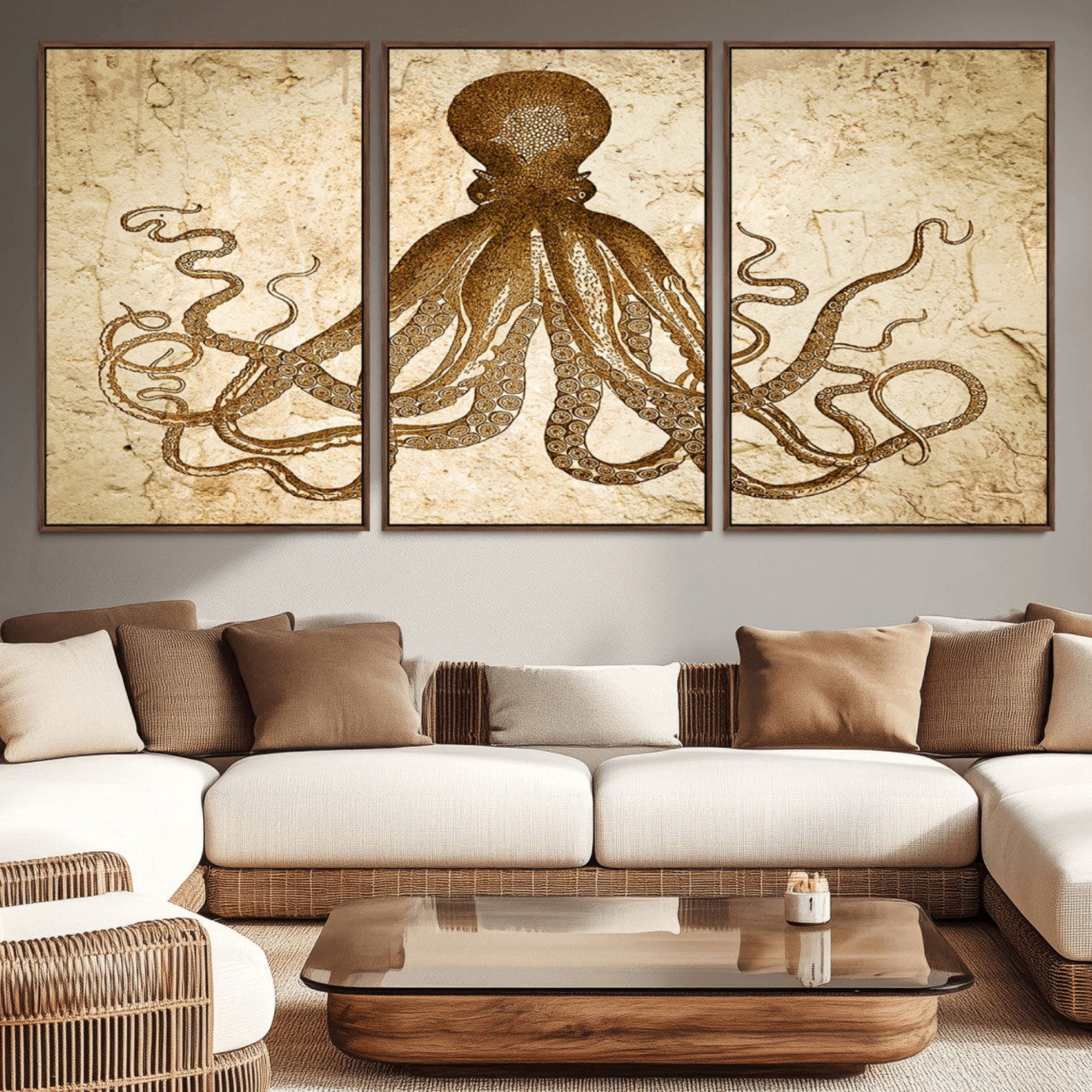96154-MGV-CV-36X24-Sepia Octopus Wall Art Abstract Animal Canvas Print