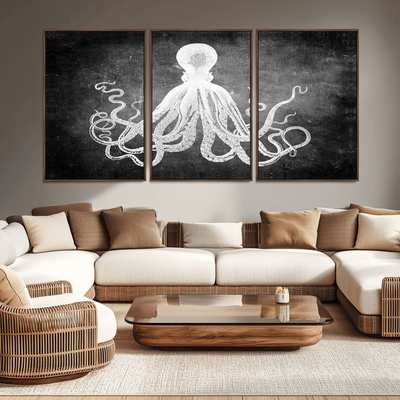 -Black White Octopus Wall Art Canvas Print