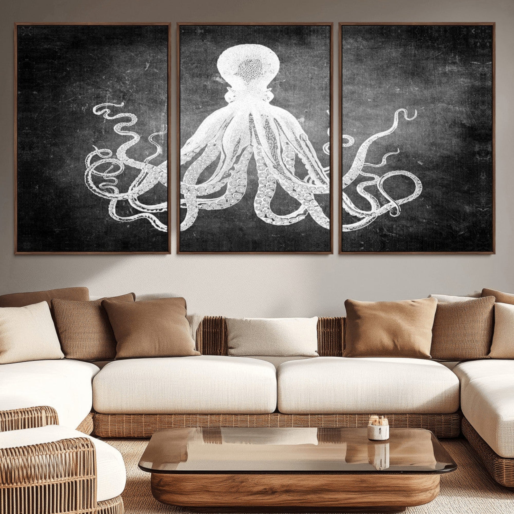 67312-MGV-CV-36X24-Black White Octopus Wall Art Canvas Print