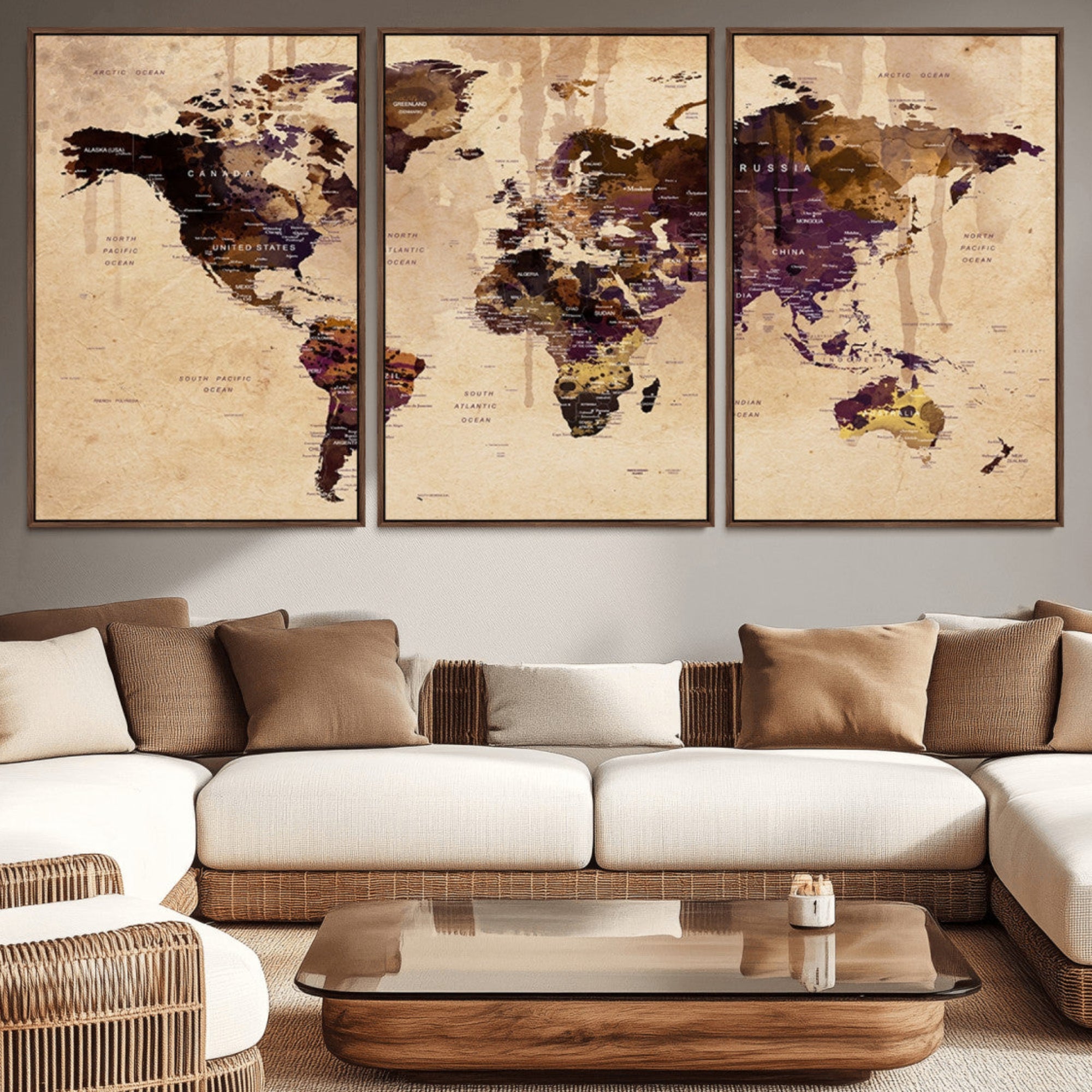 47333-MGV-CV-36X24-Vintage World Map Canvas Wall Art – Framed Push Pin Travel Map for Home and Office Decor