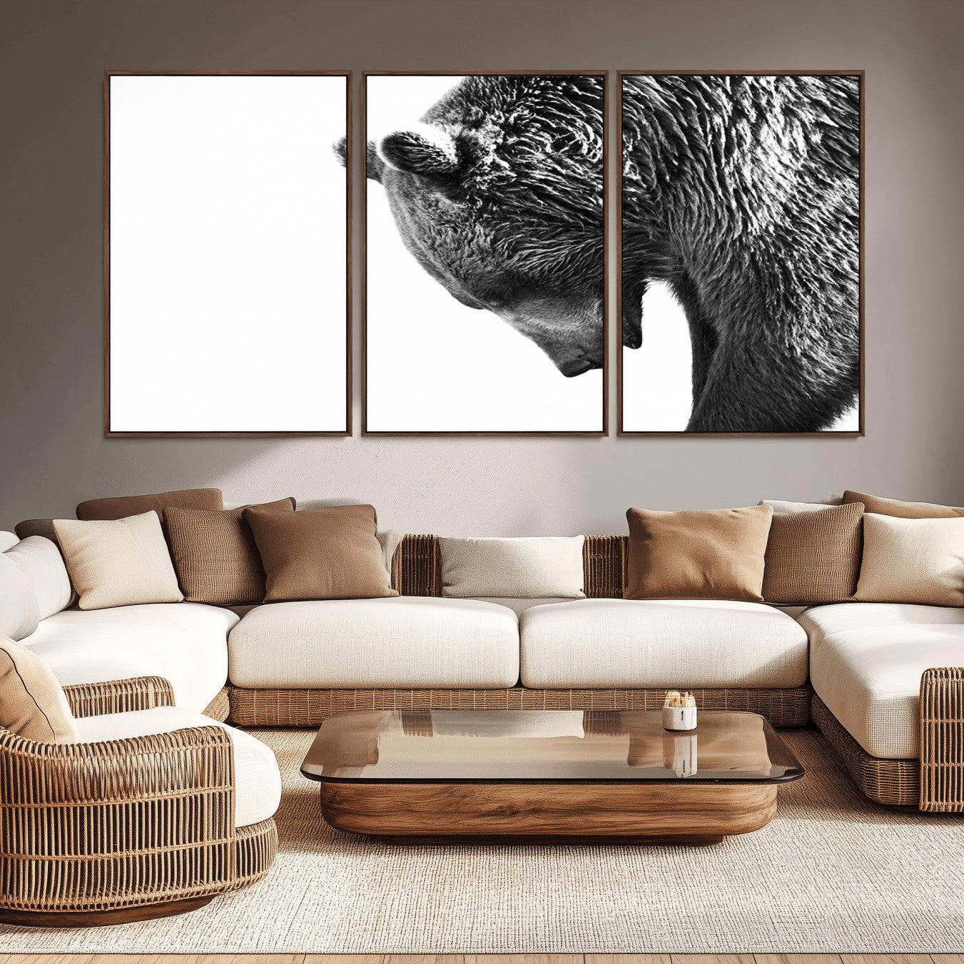 -Black and White Grizzly 399 Bear Canvas Print Wall Art | Large Wildlife Canvas Print for Living