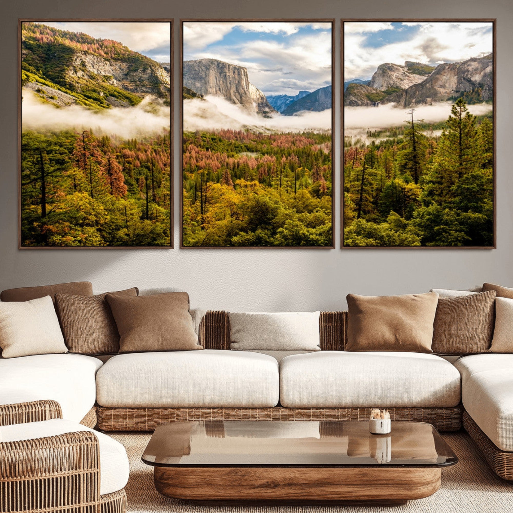74645-MGV-CV-36X24-Half Dome Yosemite Canvas Wall Art – Majestic Triptych Landscape Print – National Park Nature Decor
