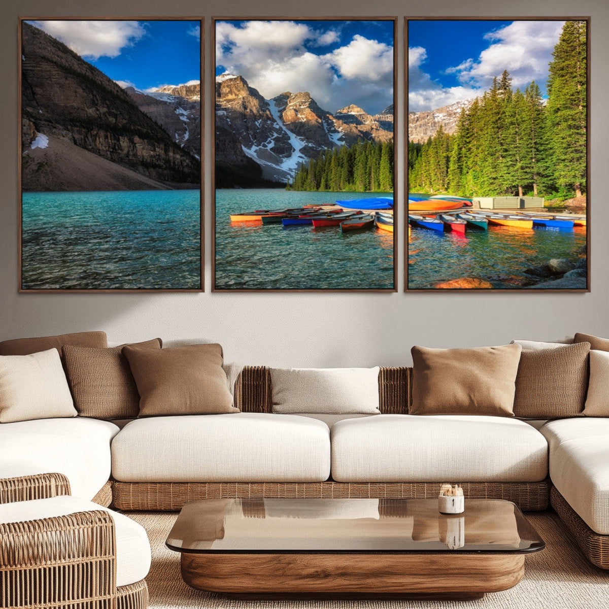 Moraine Lake 3-Panel Wall Art, Majestic Mountain and Lake Landscape ...