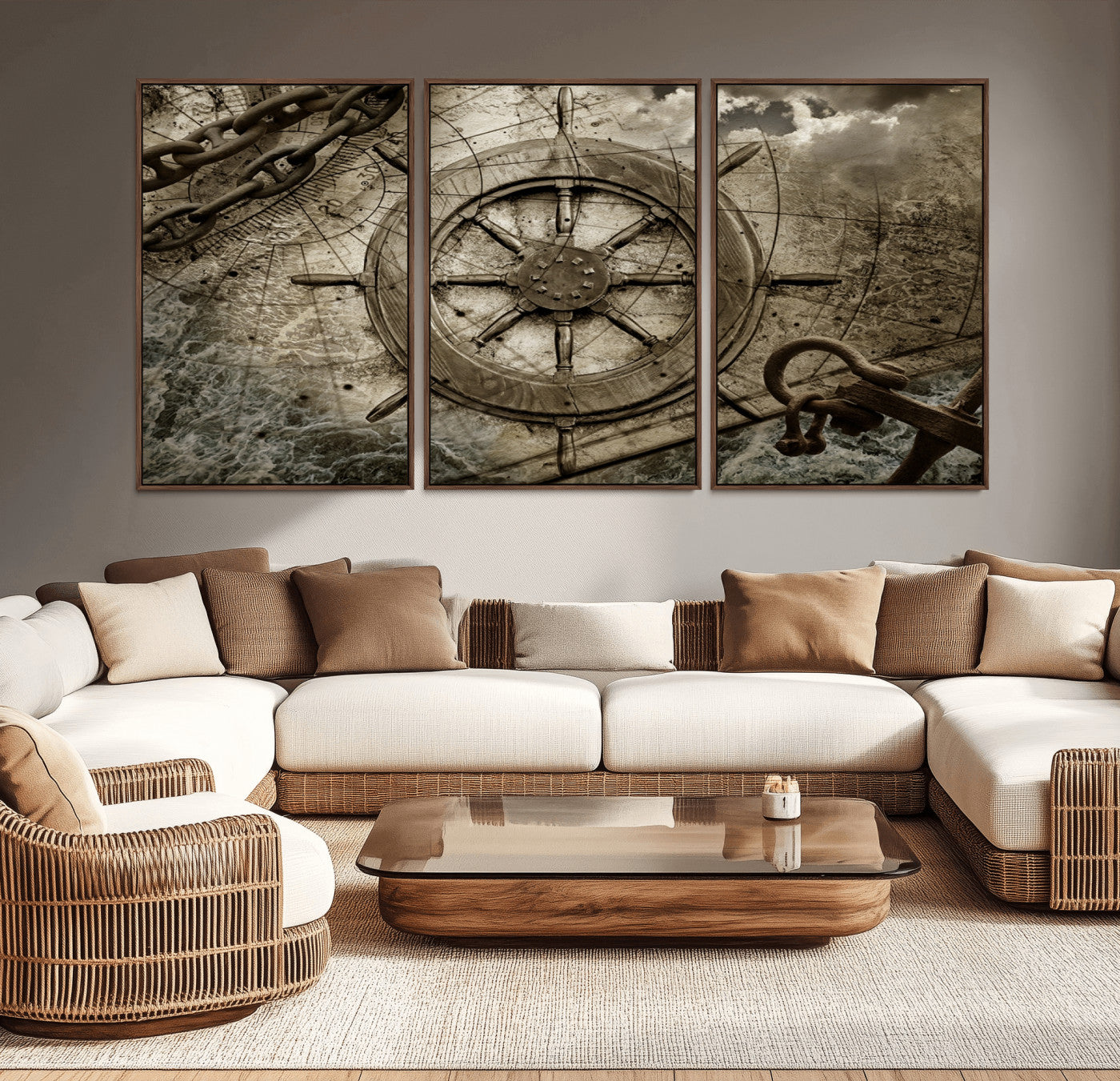 98180-MGV-CV-36X24-Wooden Ship Wheel Canvas Print, Multi Panel Canvas Wall Art Print
