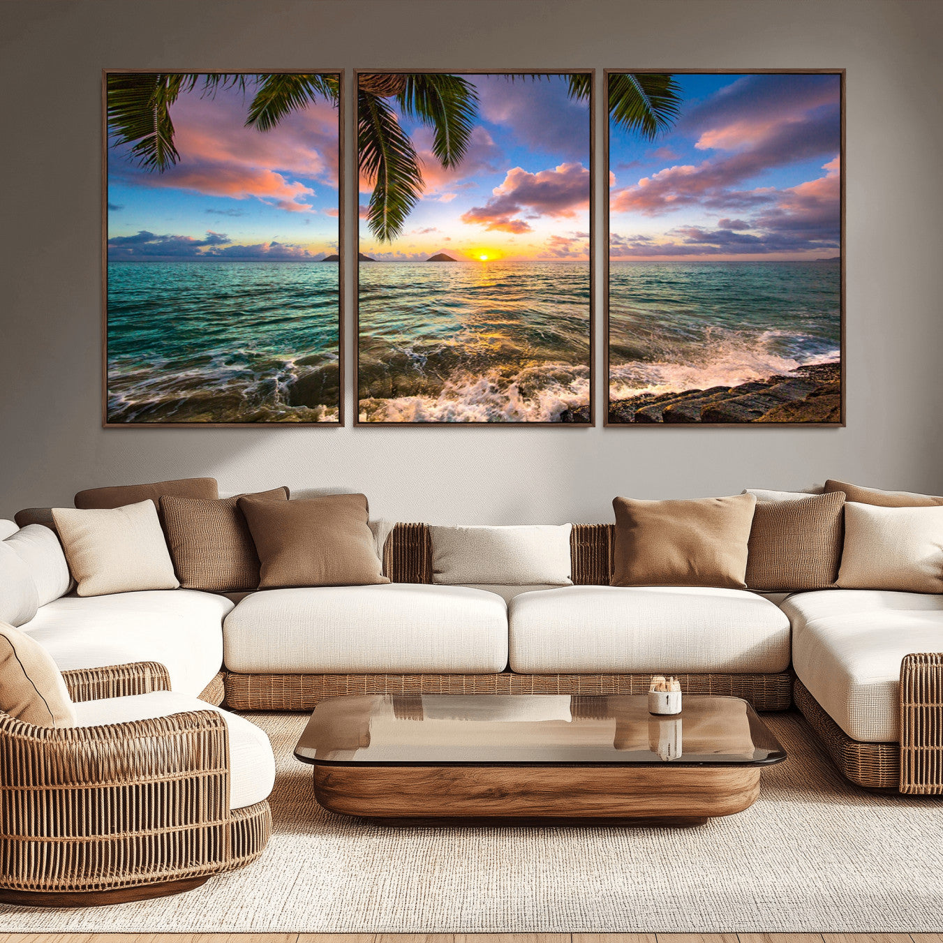 -Framed Tropical Sunset Art Canvas Print