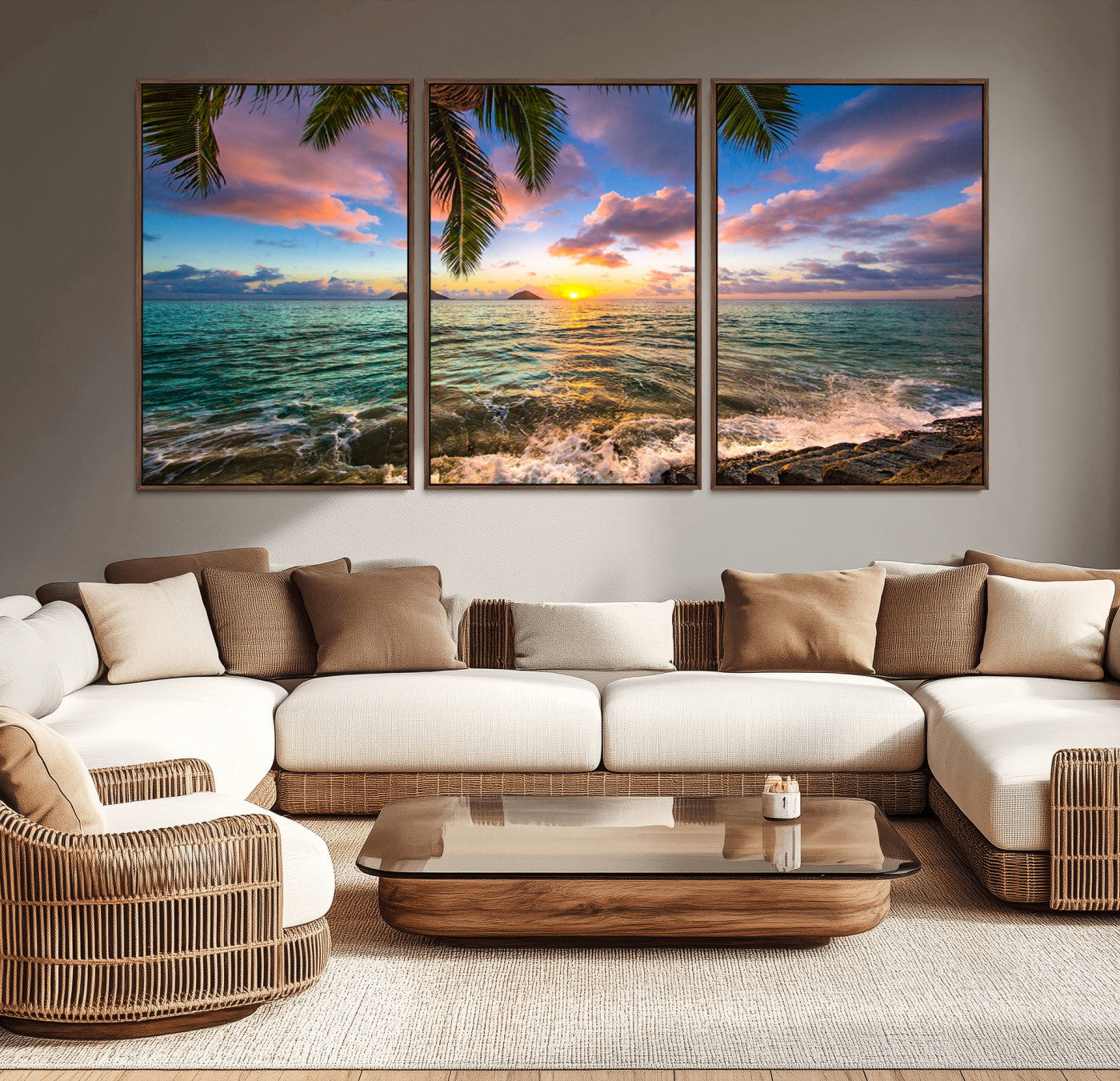 -Framed Tropical Sunset Art Canvas Print